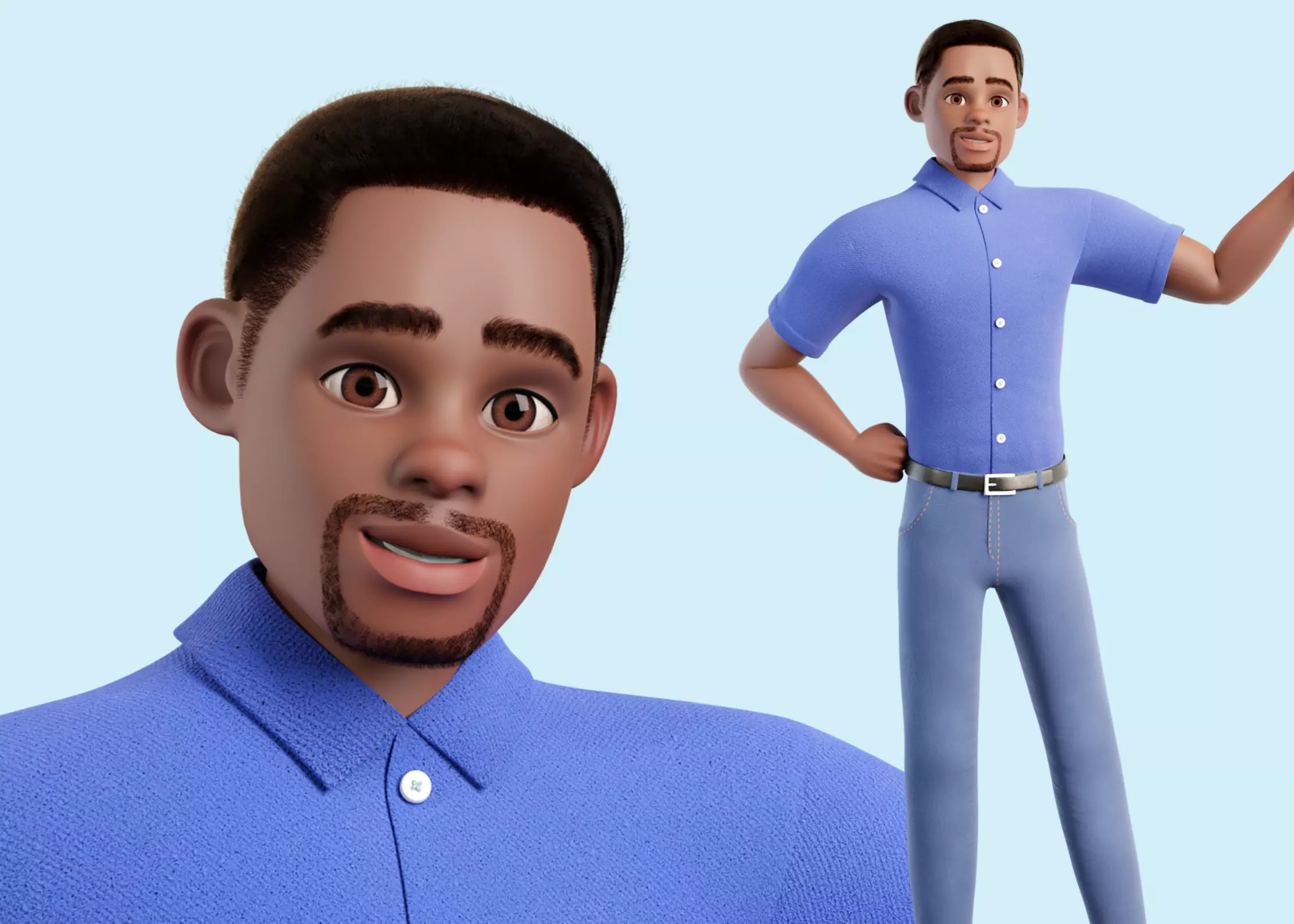 Cartoon Black Man Rigged Blender 3D model_0