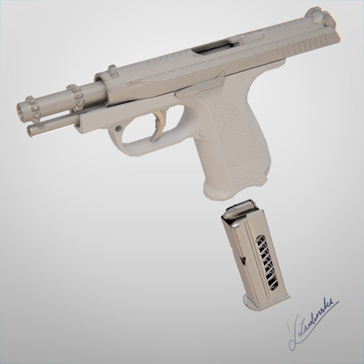 Gsh-18 taser pistol Low-poly 3D model_1