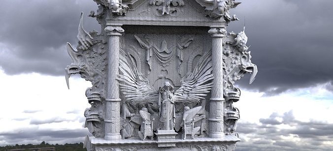 Angel sculpture on wall baroque 3D model