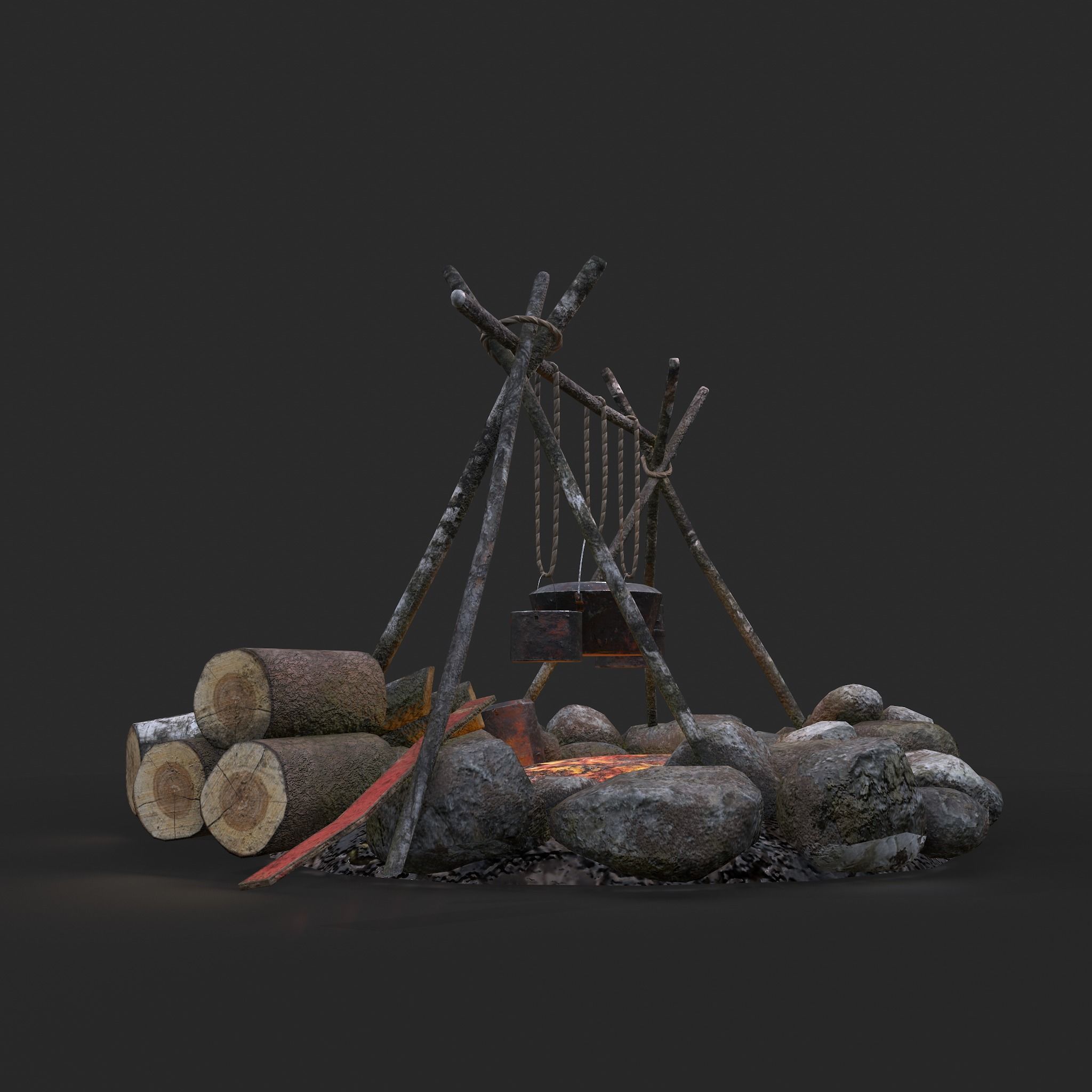 Camping Fire Pit  Low-poly 3D model_13