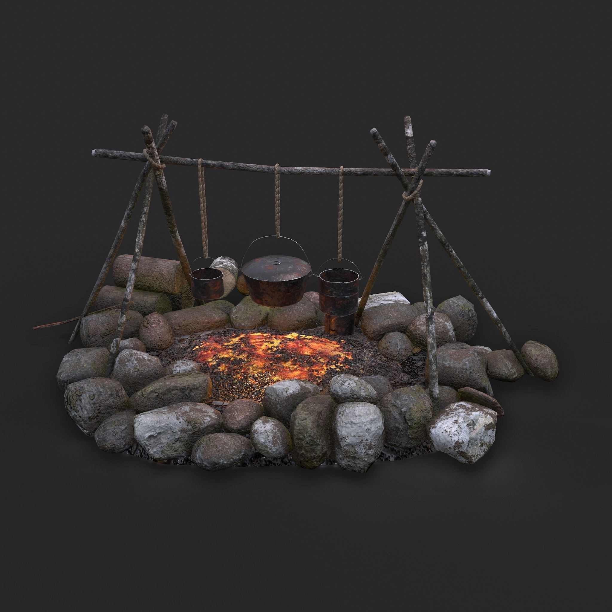 Camping Fire Pit  Low-poly 3D model_10