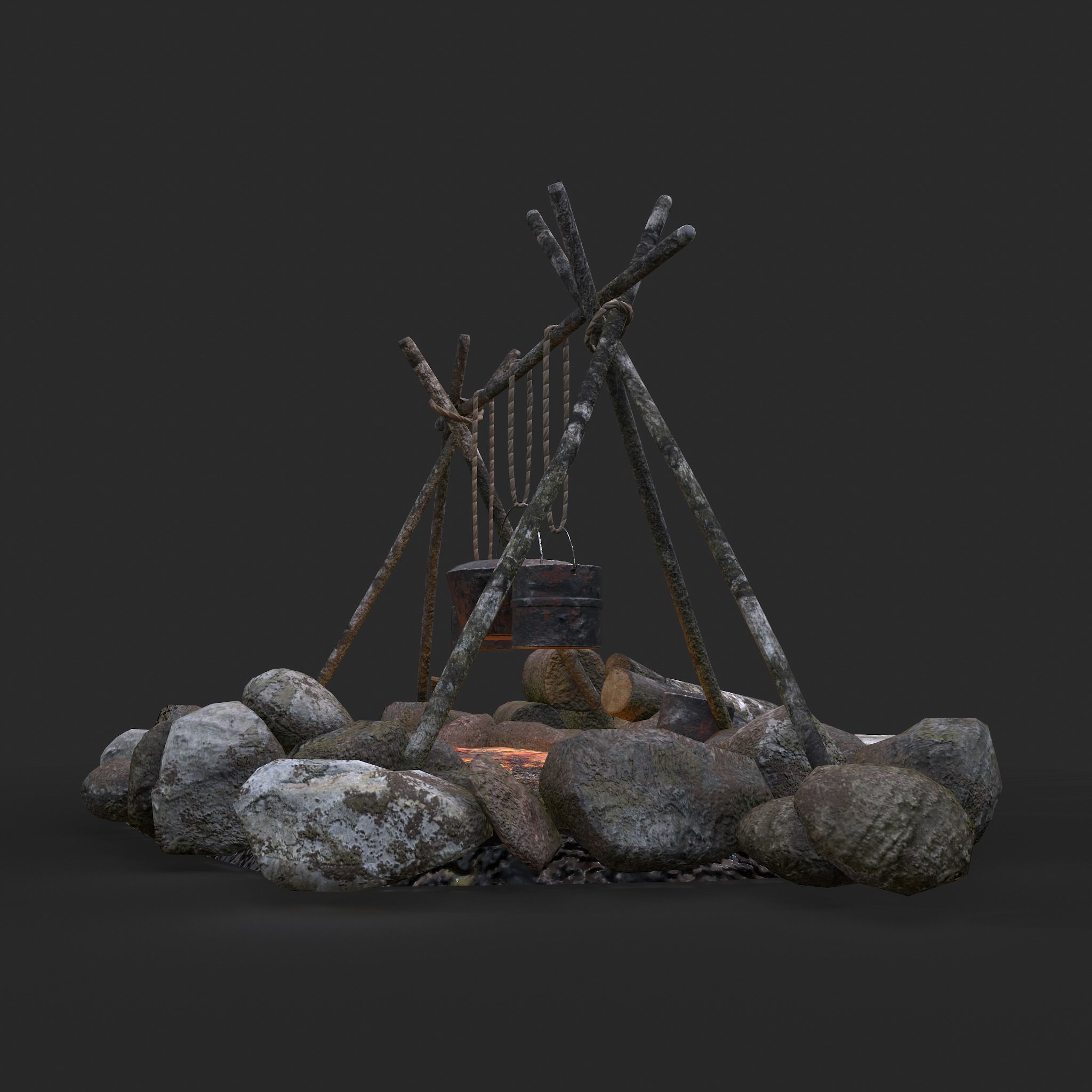 Camping Fire Pit  Low-poly 3D model_20