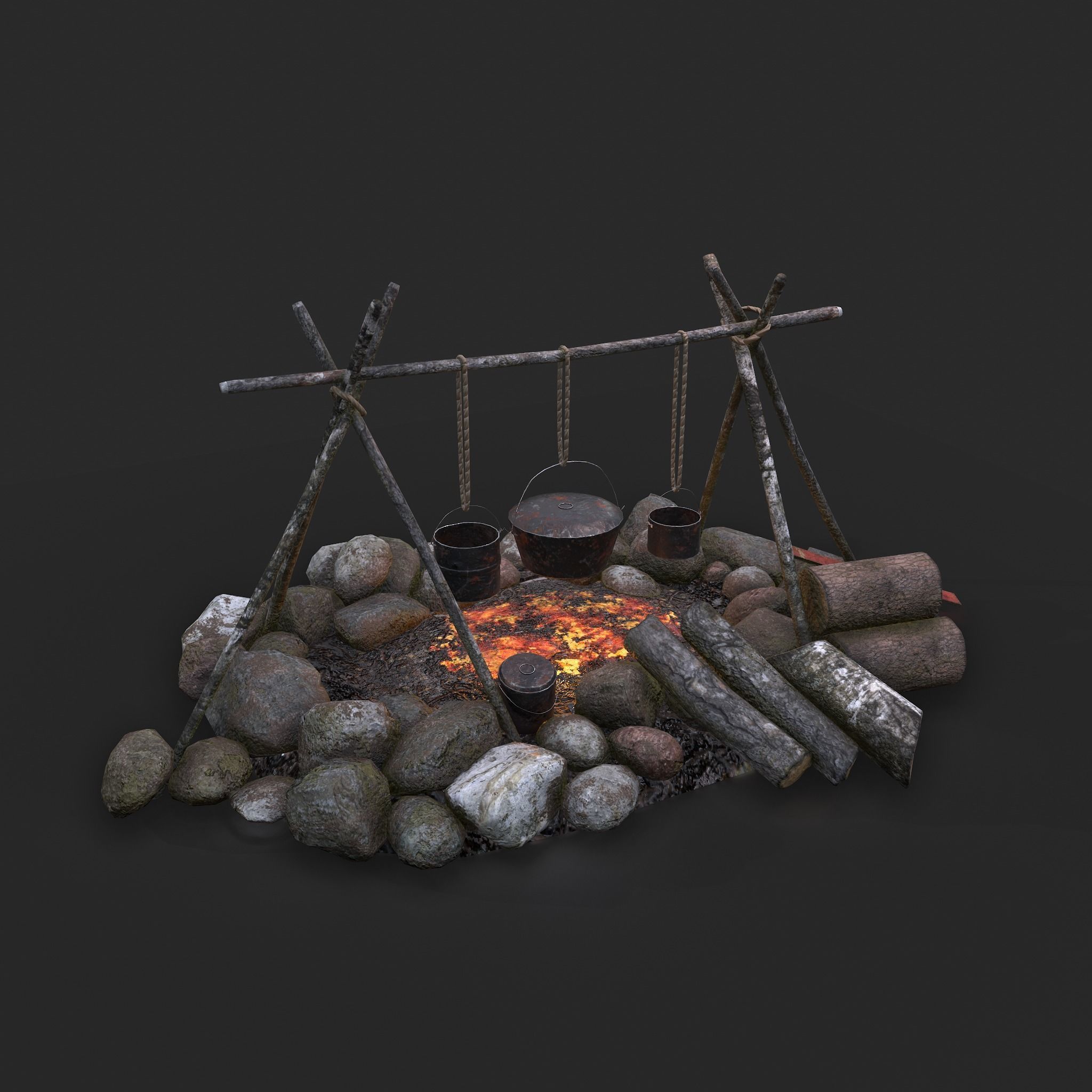 Camping Fire Pit  Low-poly 3D model_6
