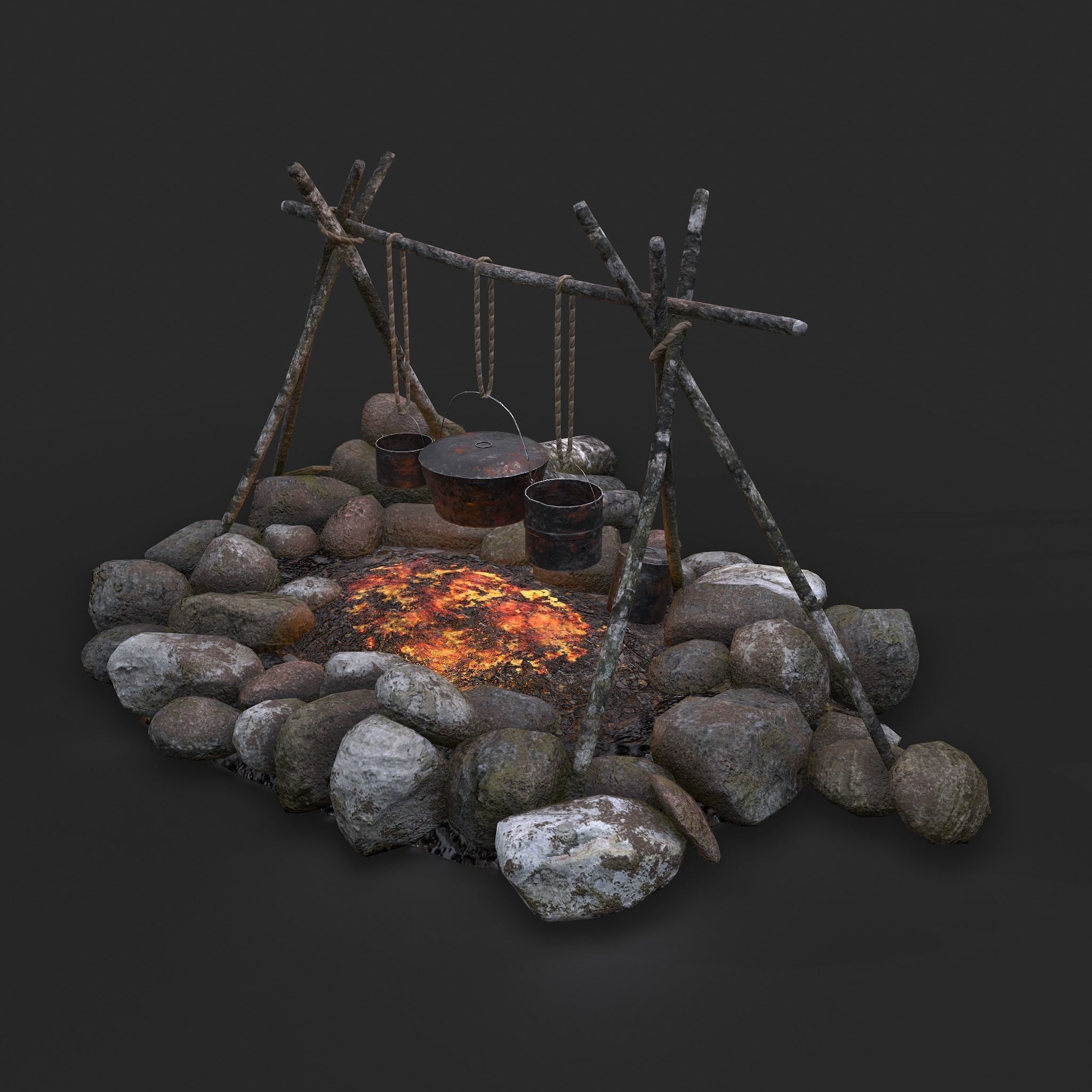 Camping Fire Pit  Low-poly 3D model_9