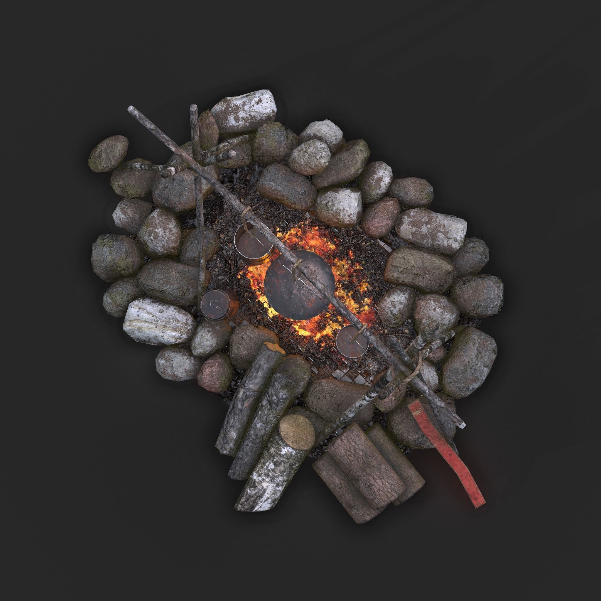 Camping Fire Pit  Low-poly 3D model_21
