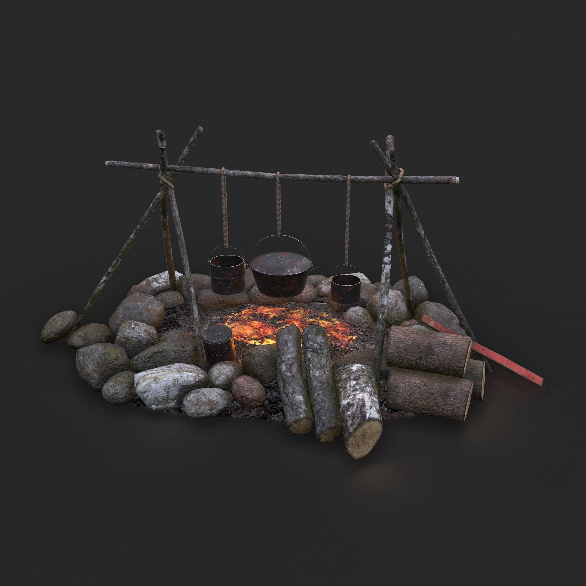 Camping Fire Pit  Low-poly 3D model_2