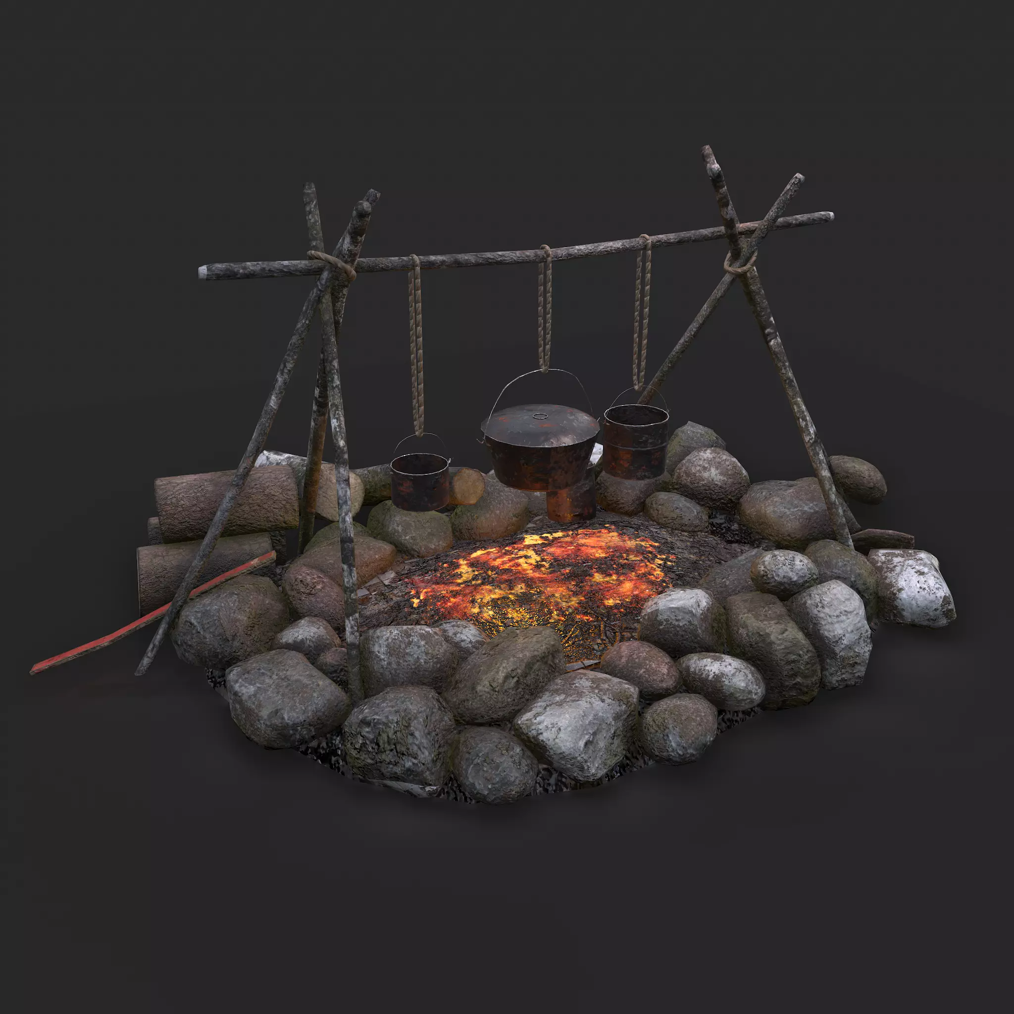 Camping Fire Pit  Low-poly 3D model_0