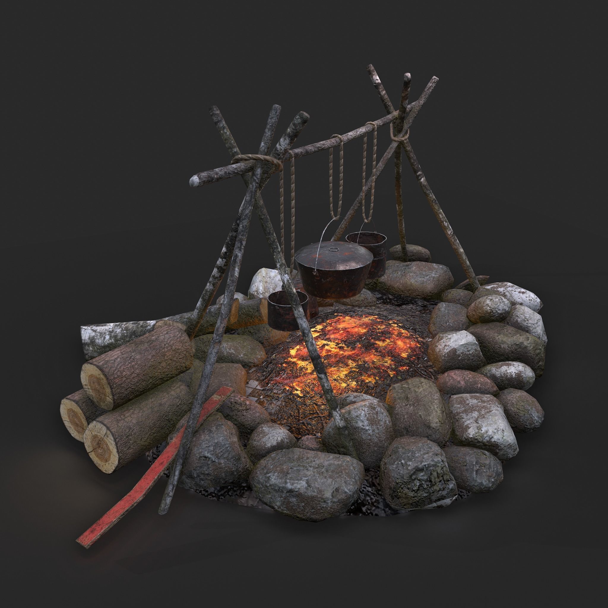 Camping Fire Pit  Low-poly 3D model_3