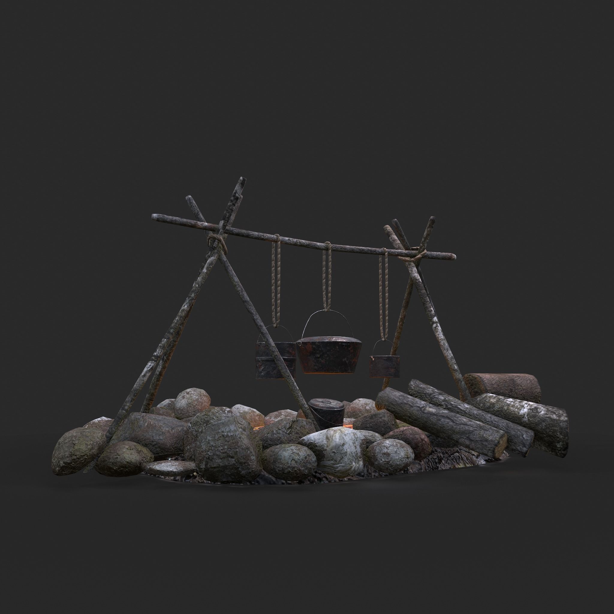 Camping Fire Pit  Low-poly 3D model_14