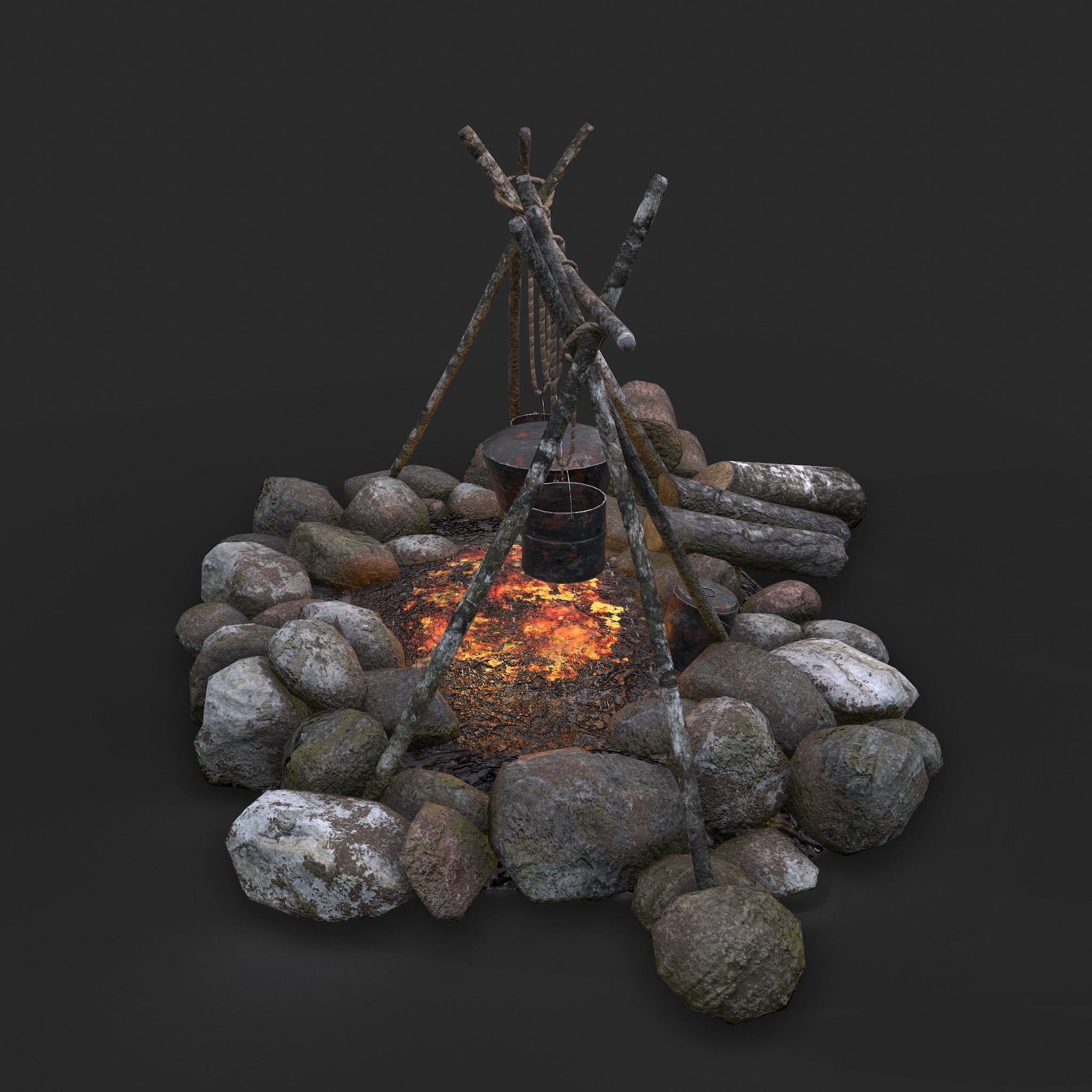 Camping Fire Pit  Low-poly 3D model_8