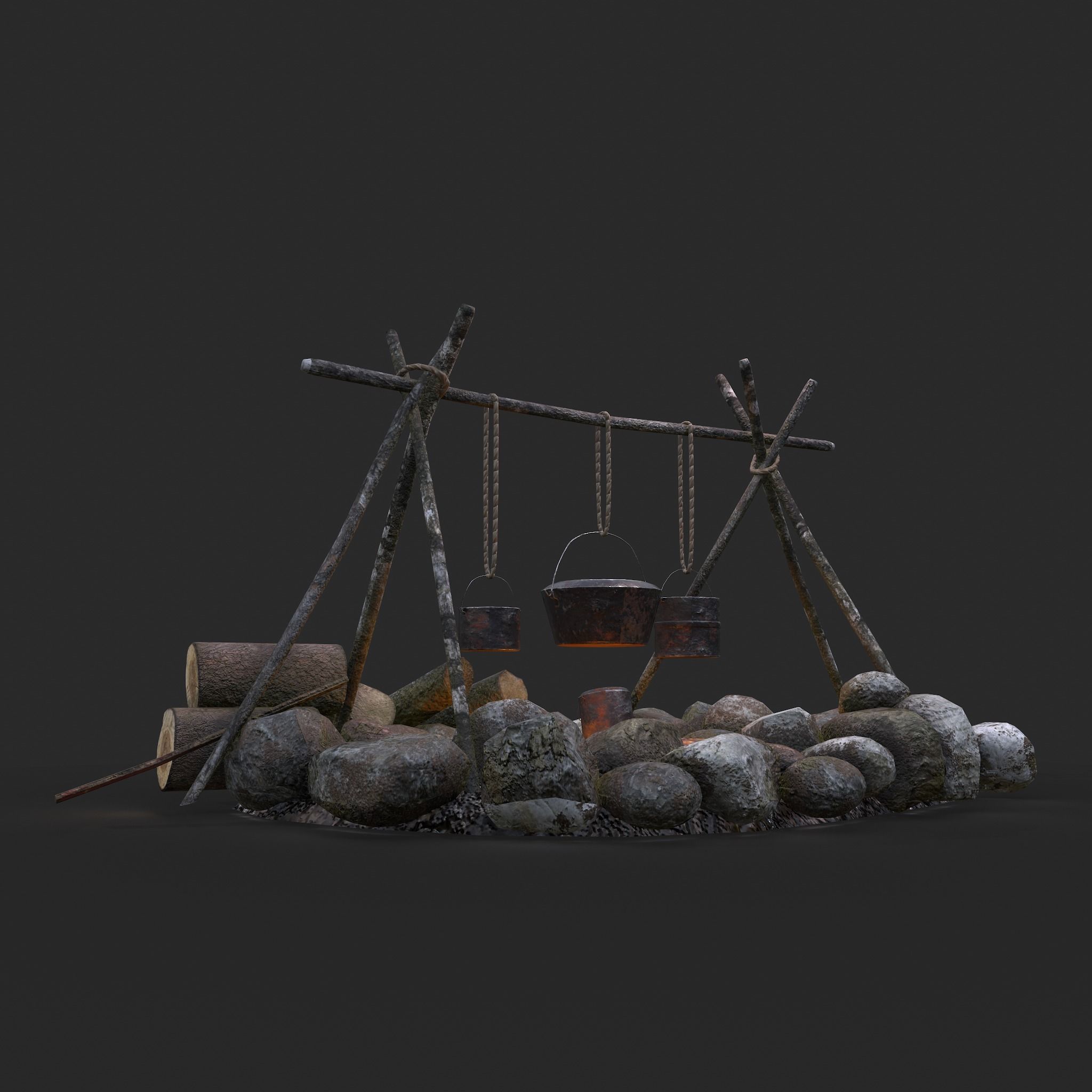 Camping Fire Pit  Low-poly 3D model_11