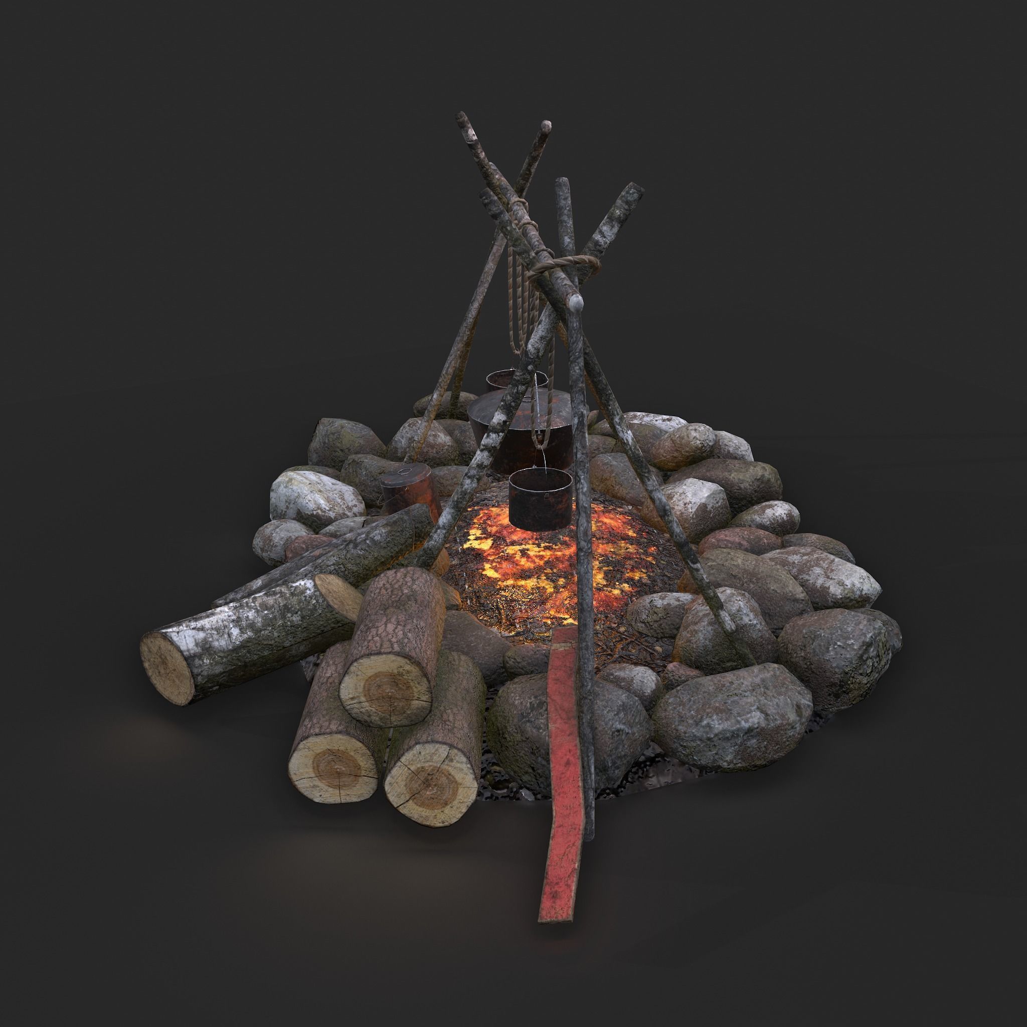 Camping Fire Pit  Low-poly 3D model_4