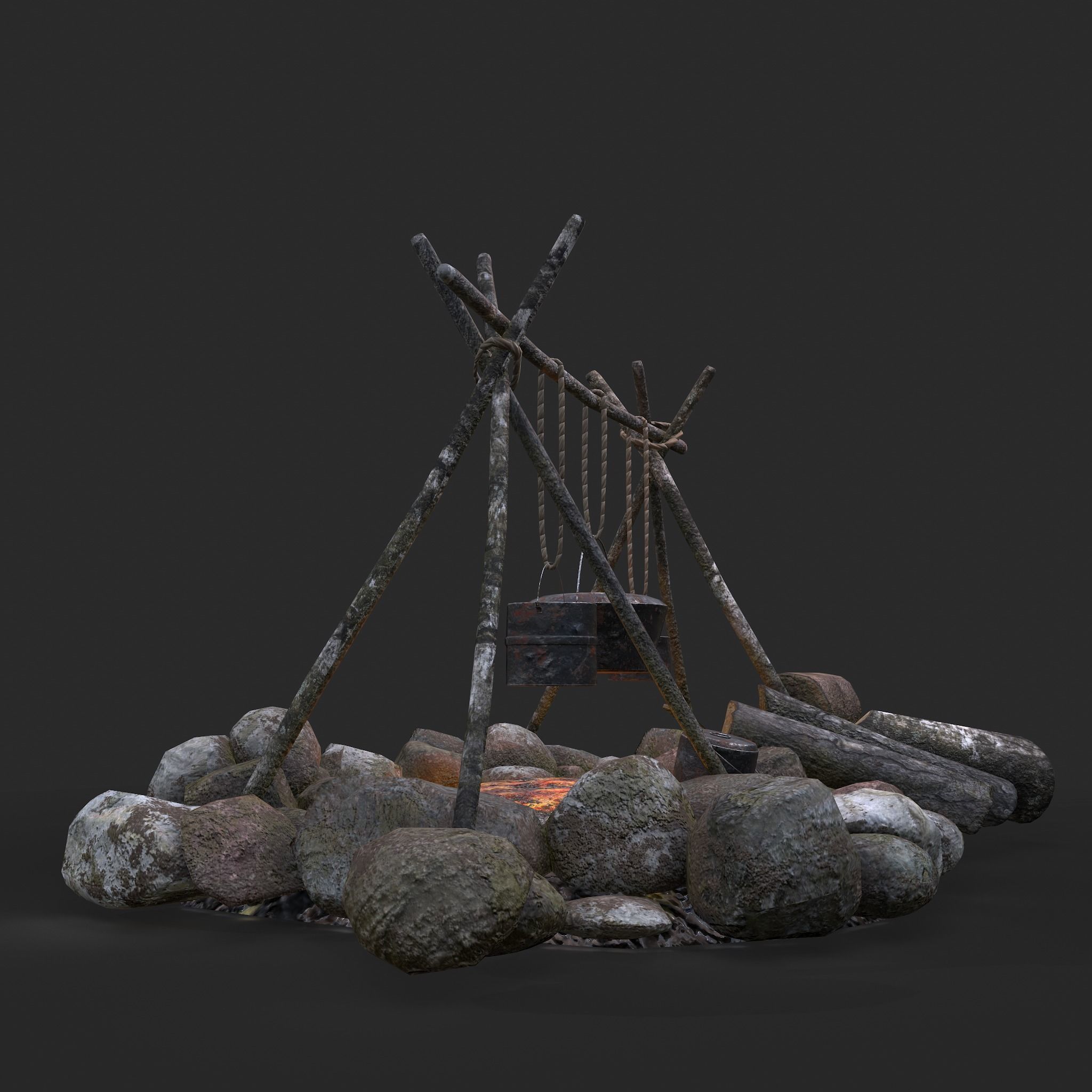 Camping Fire Pit  Low-poly 3D model_17