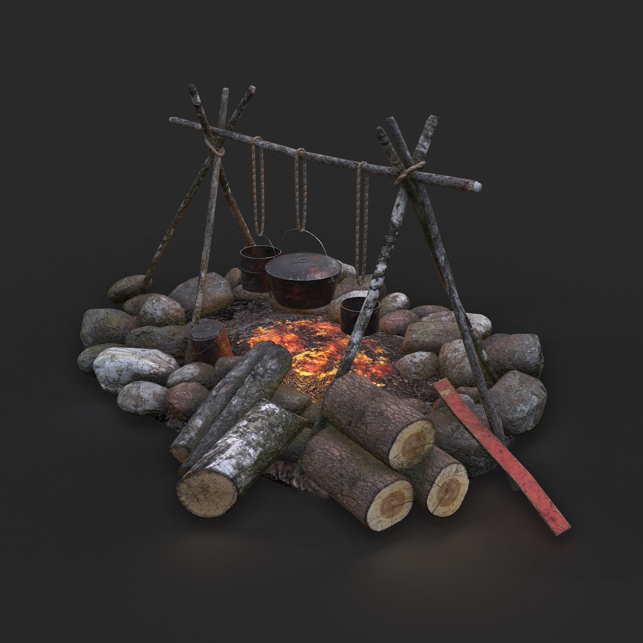Camping Fire Pit  Low-poly 3D model_5