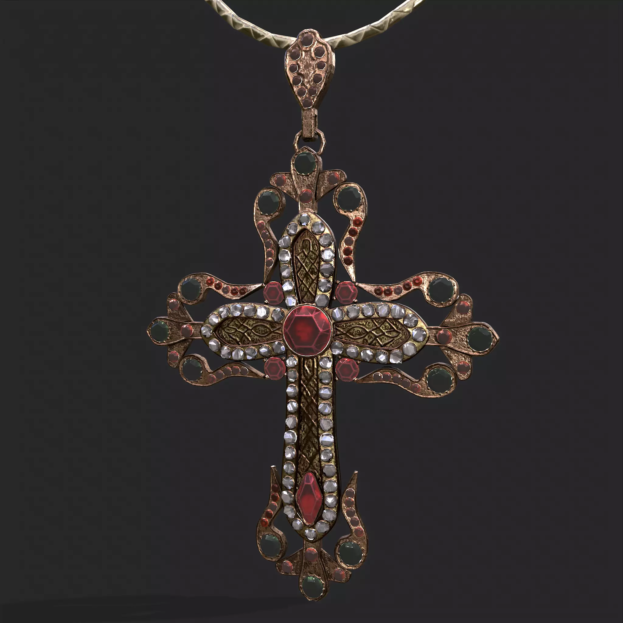 Medieval Cross Pendant Low-poly 3D model