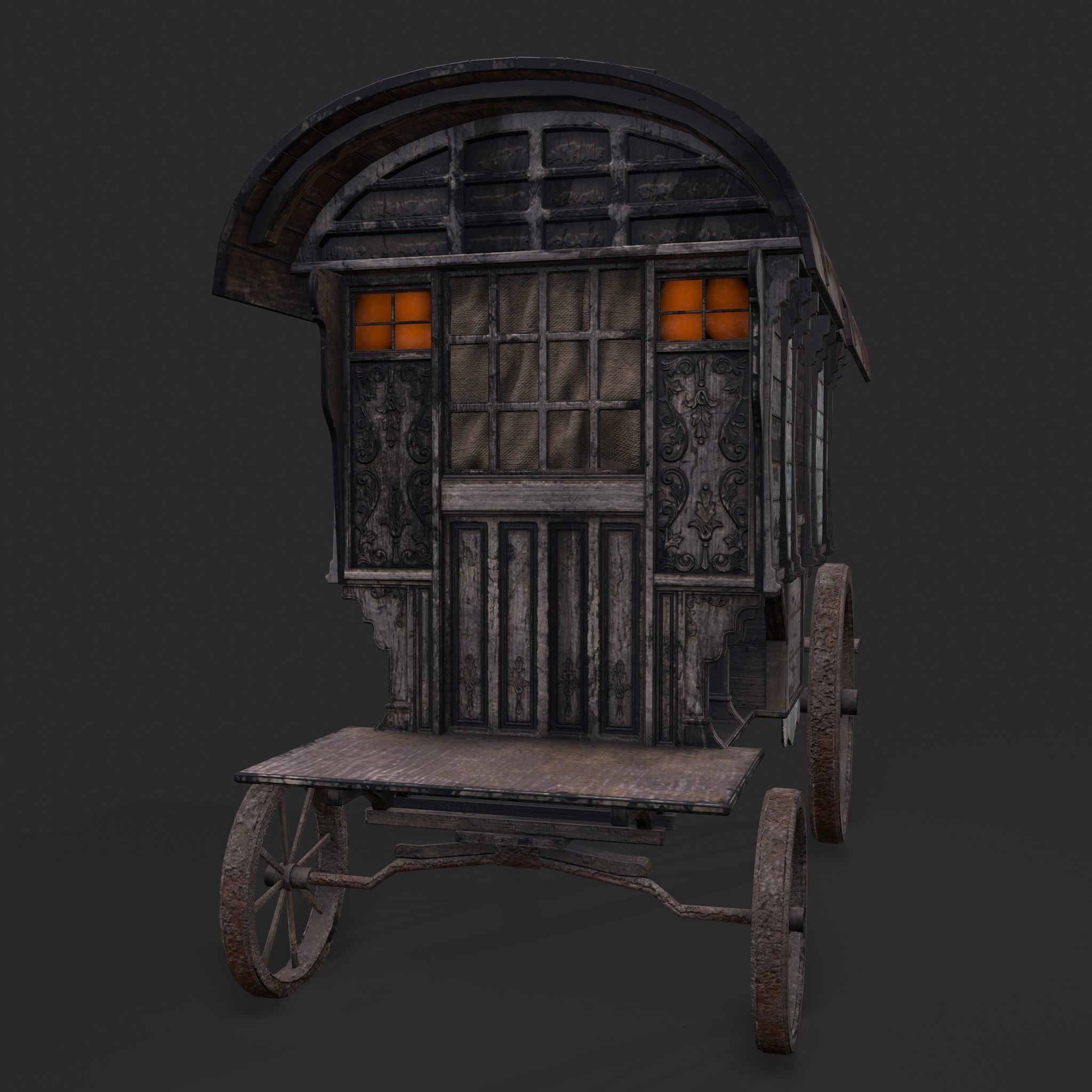 Medieval Wagon Low-poly 3D model_9