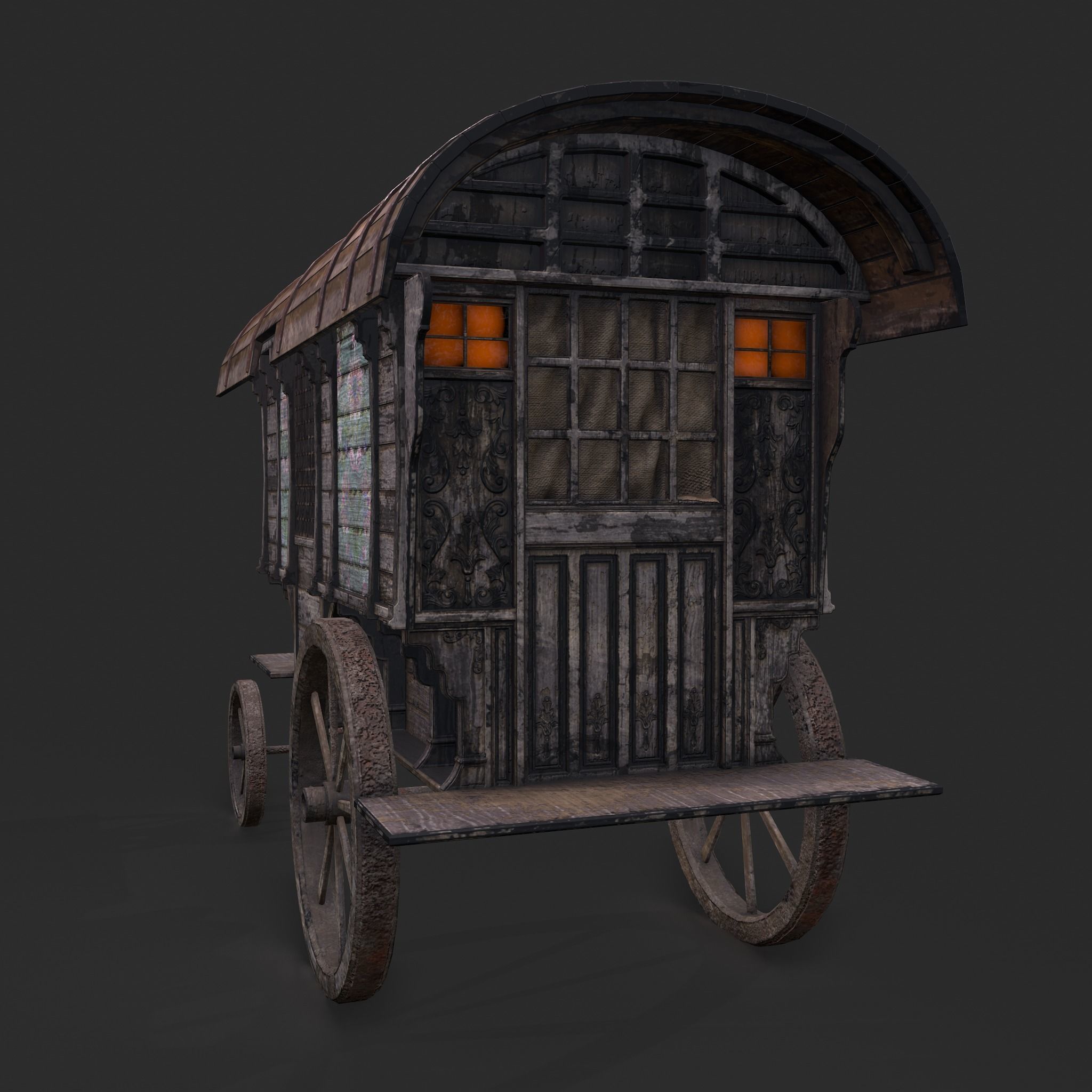 Medieval Wagon Low-poly 3D model_5