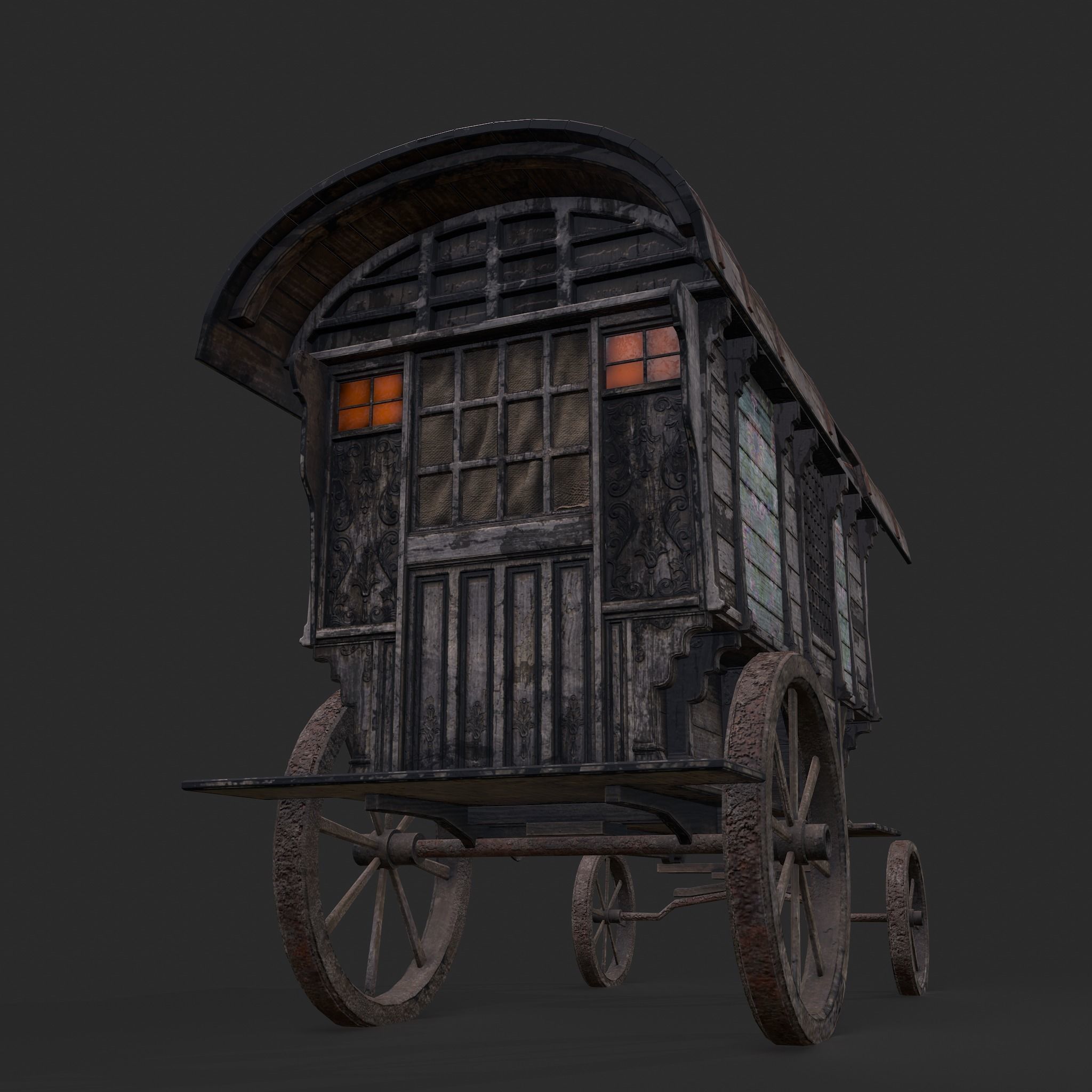 Medieval Wagon Low-poly 3D model_16