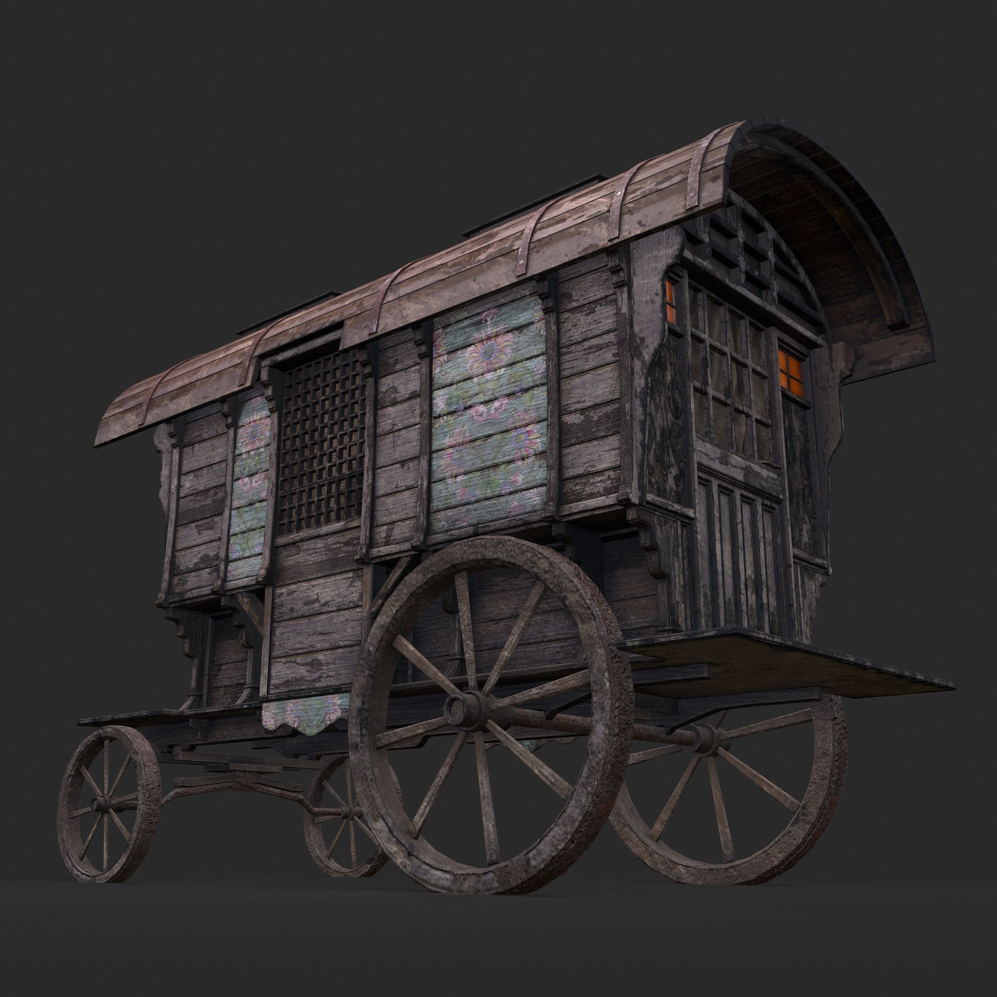 Medieval Wagon Low-poly 3D model_19