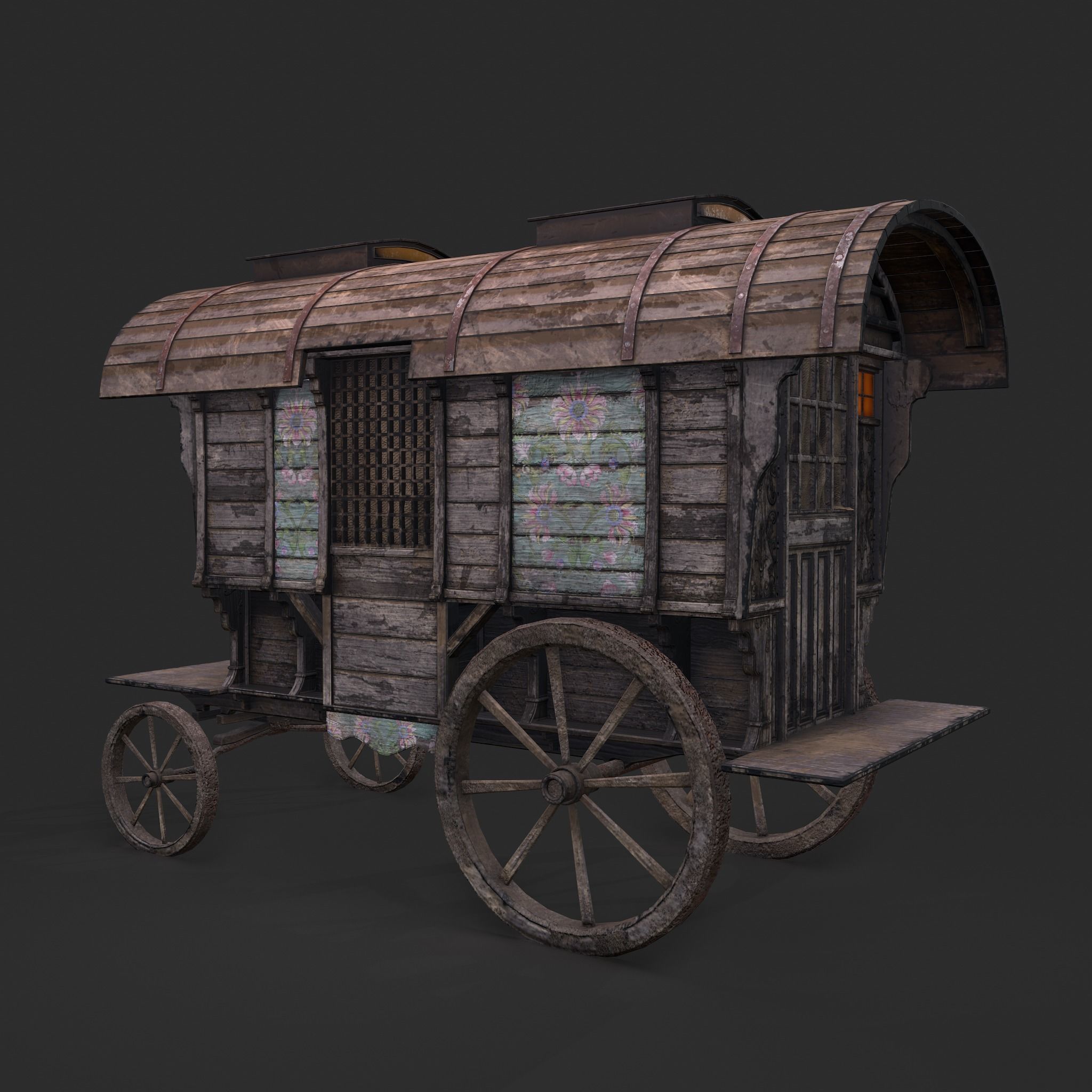 Medieval Wagon Low-poly 3D model_6