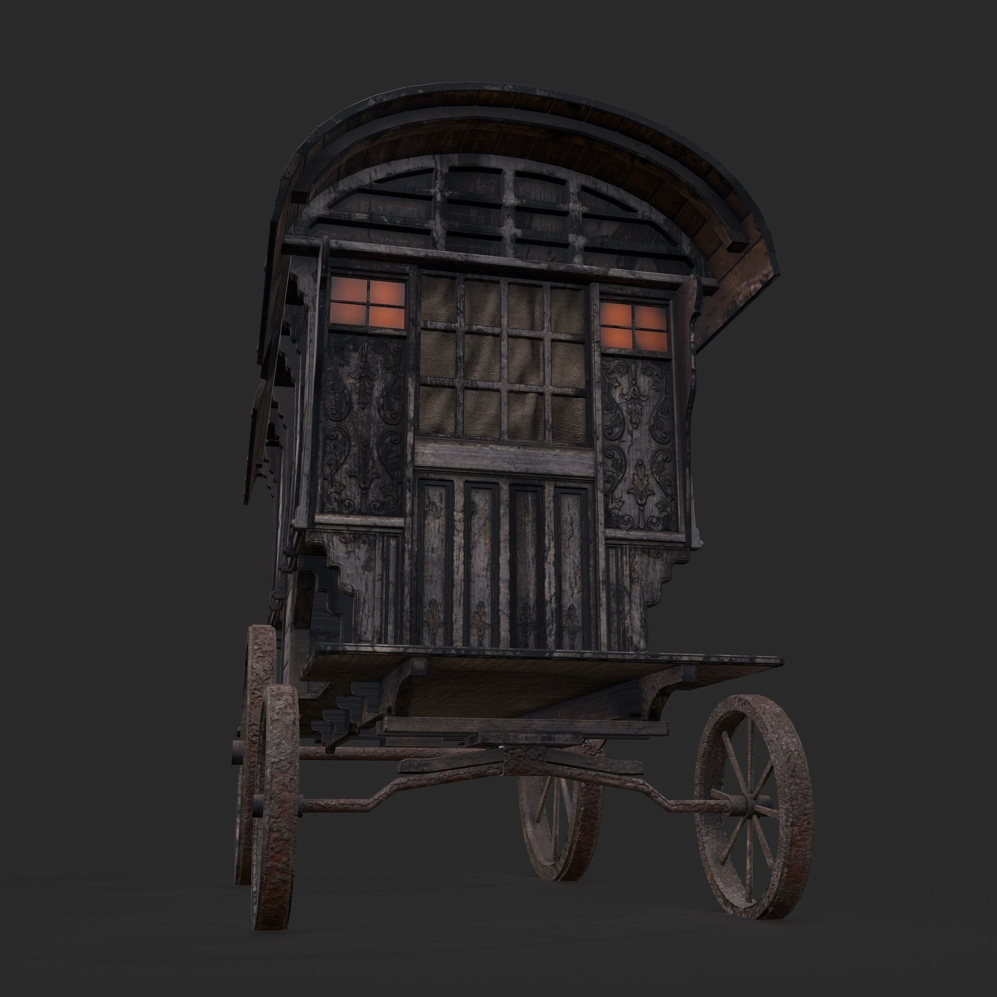 Medieval Wagon Low-poly 3D model_13