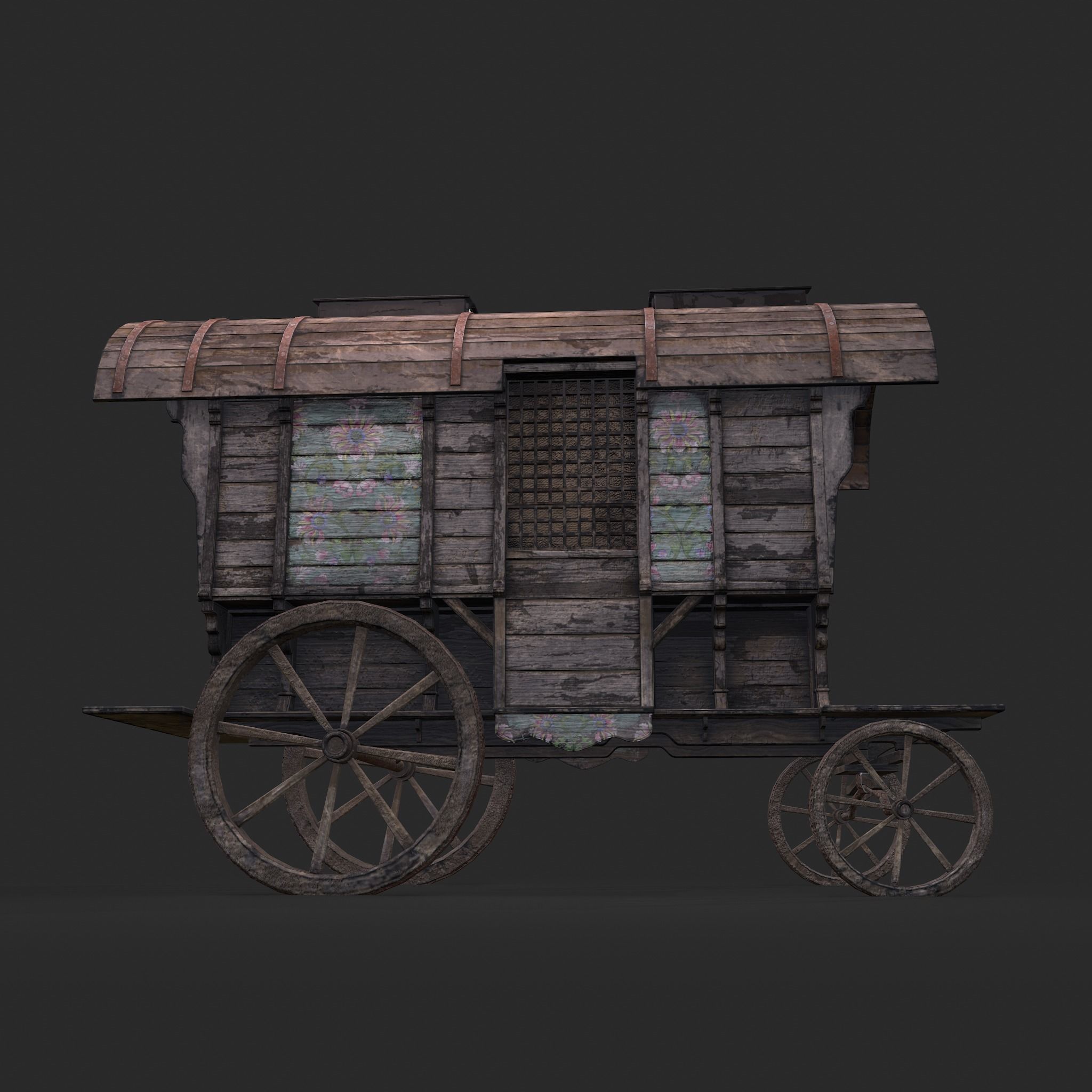 Medieval Wagon Low-poly 3D model_11