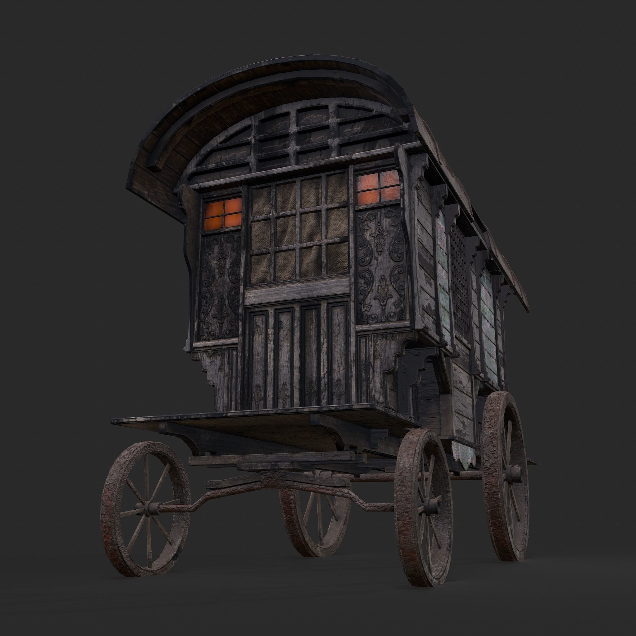 Medieval Wagon Low-poly 3D model_21