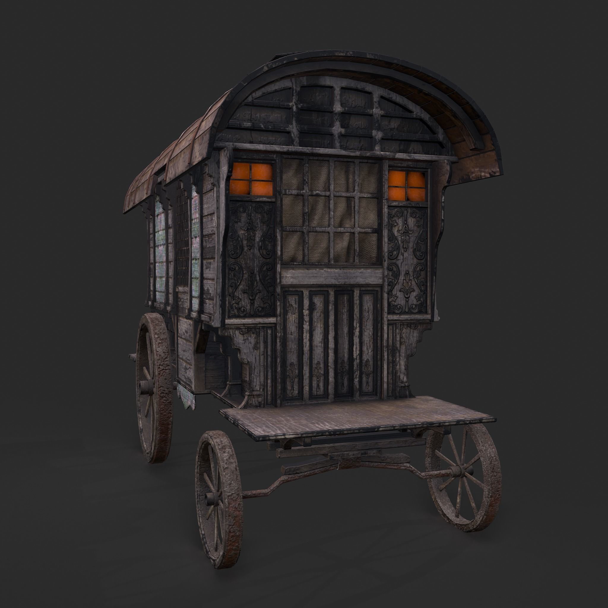 Medieval Wagon Low-poly 3D model_10