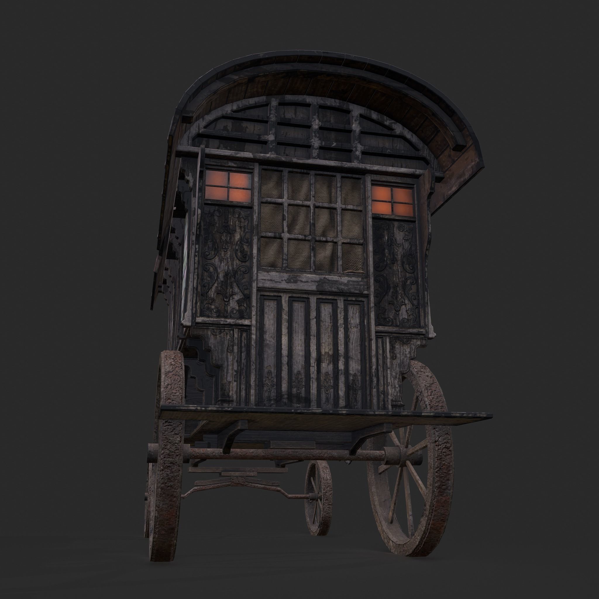 Medieval Wagon Low-poly 3D model_12