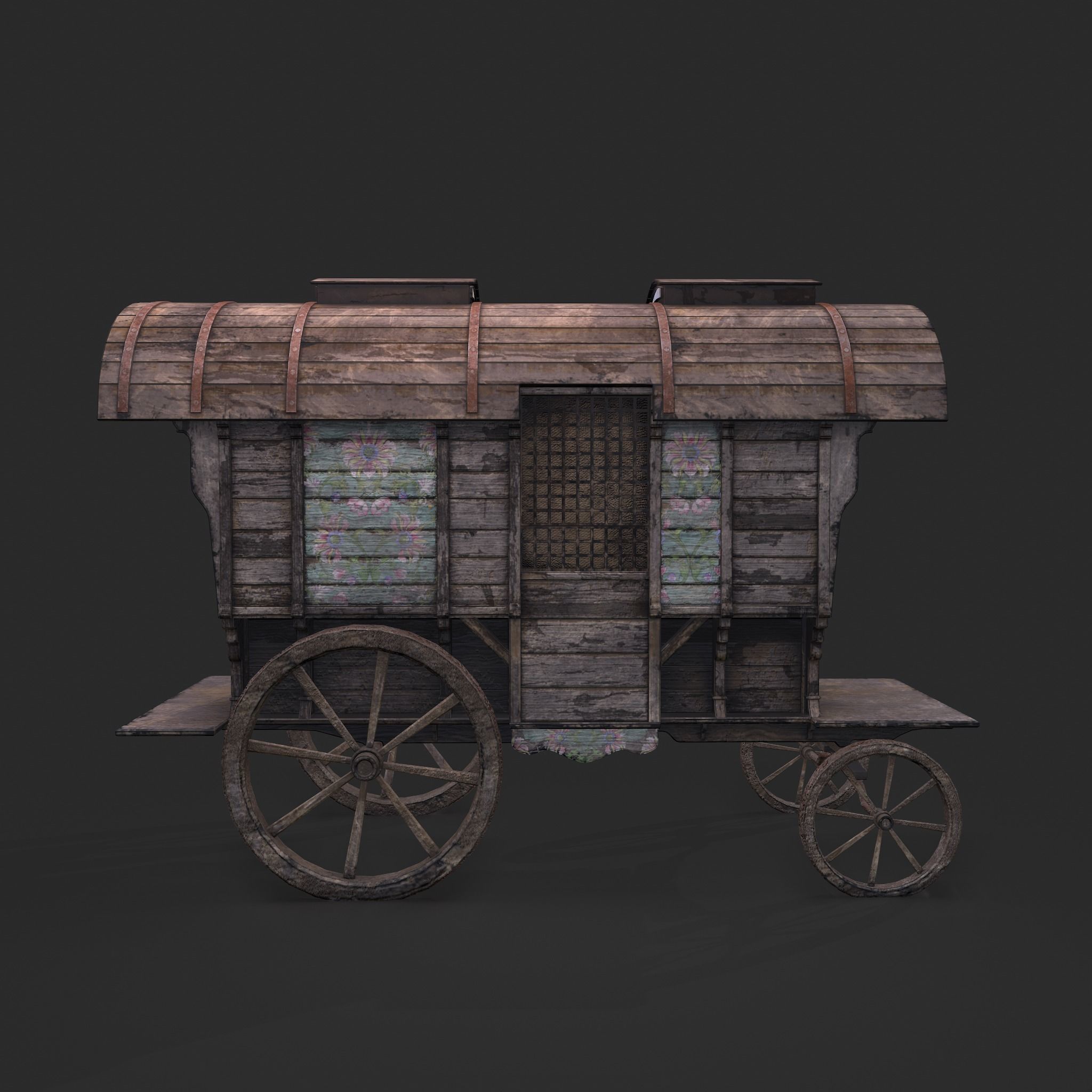 Medieval Wagon Low-poly 3D model_2