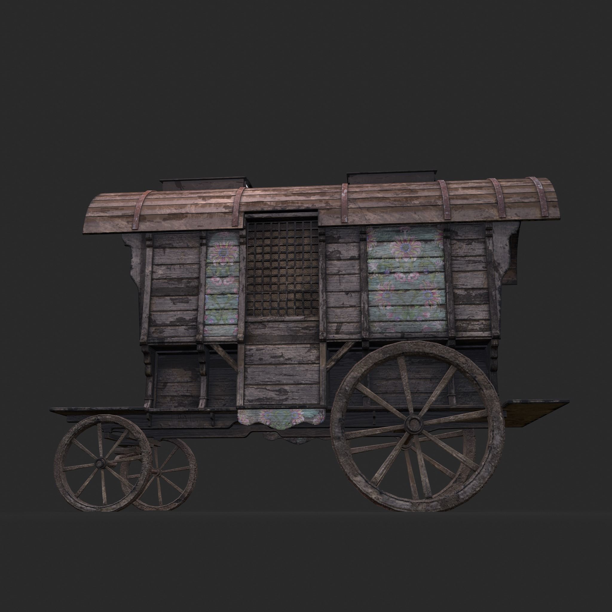 Medieval Wagon Low-poly 3D model_17