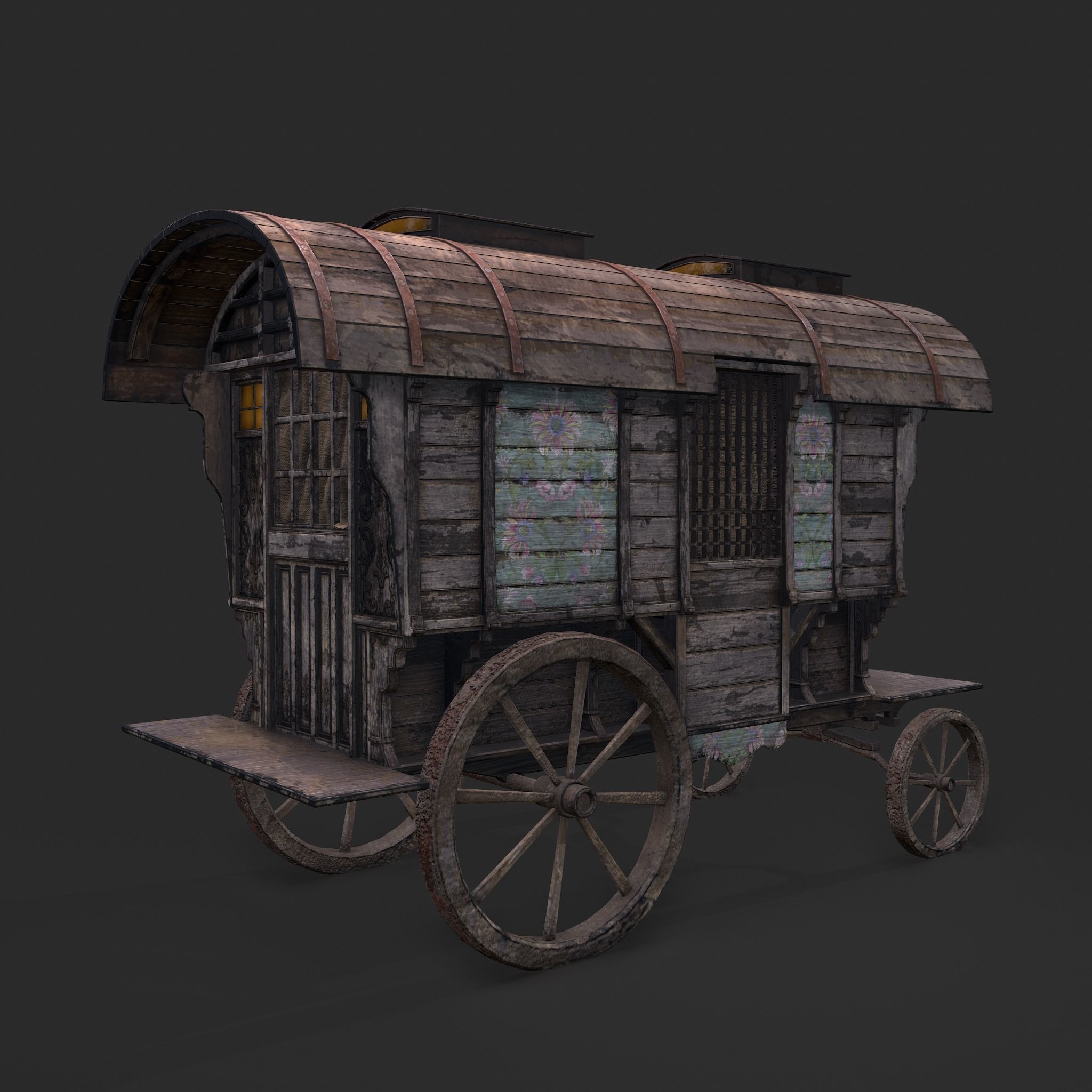 Medieval Wagon Low-poly 3D model_3
