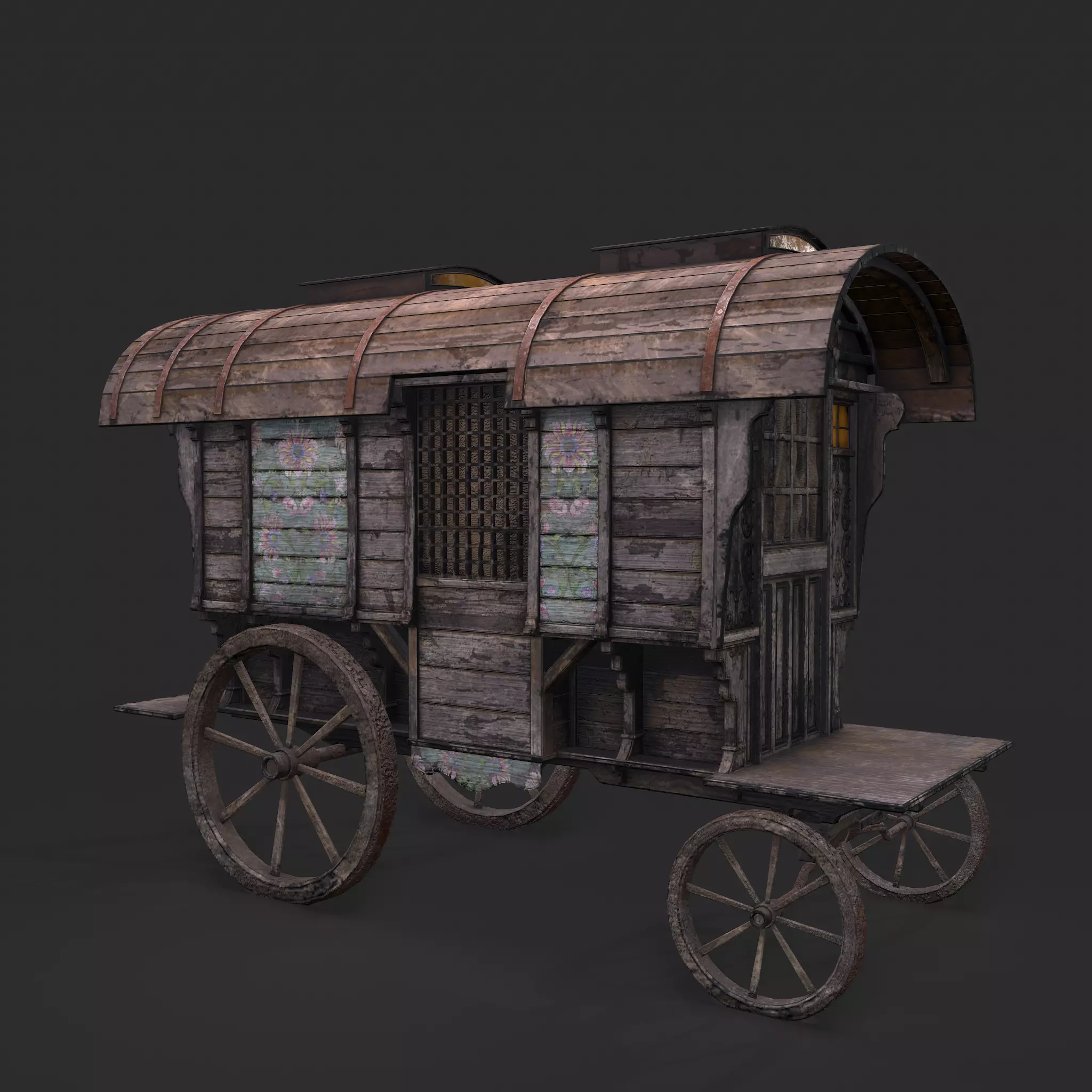 Medieval Wagon Low-poly 3D model_0