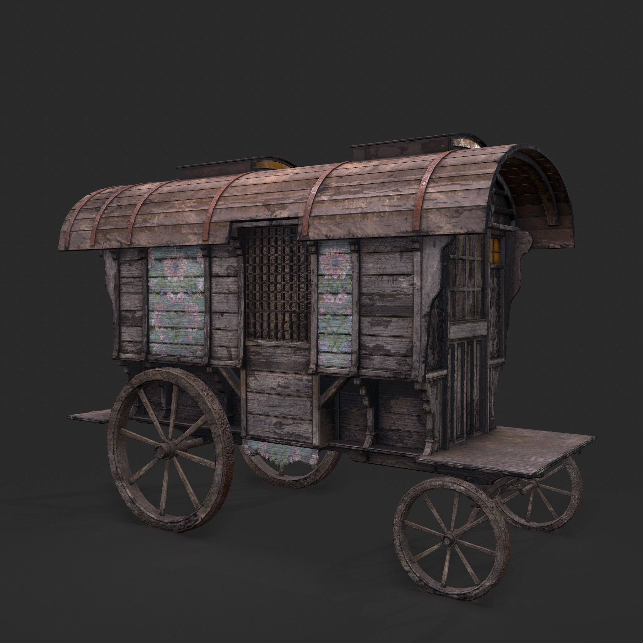 Medieval Wagon Low-poly 3D model_49