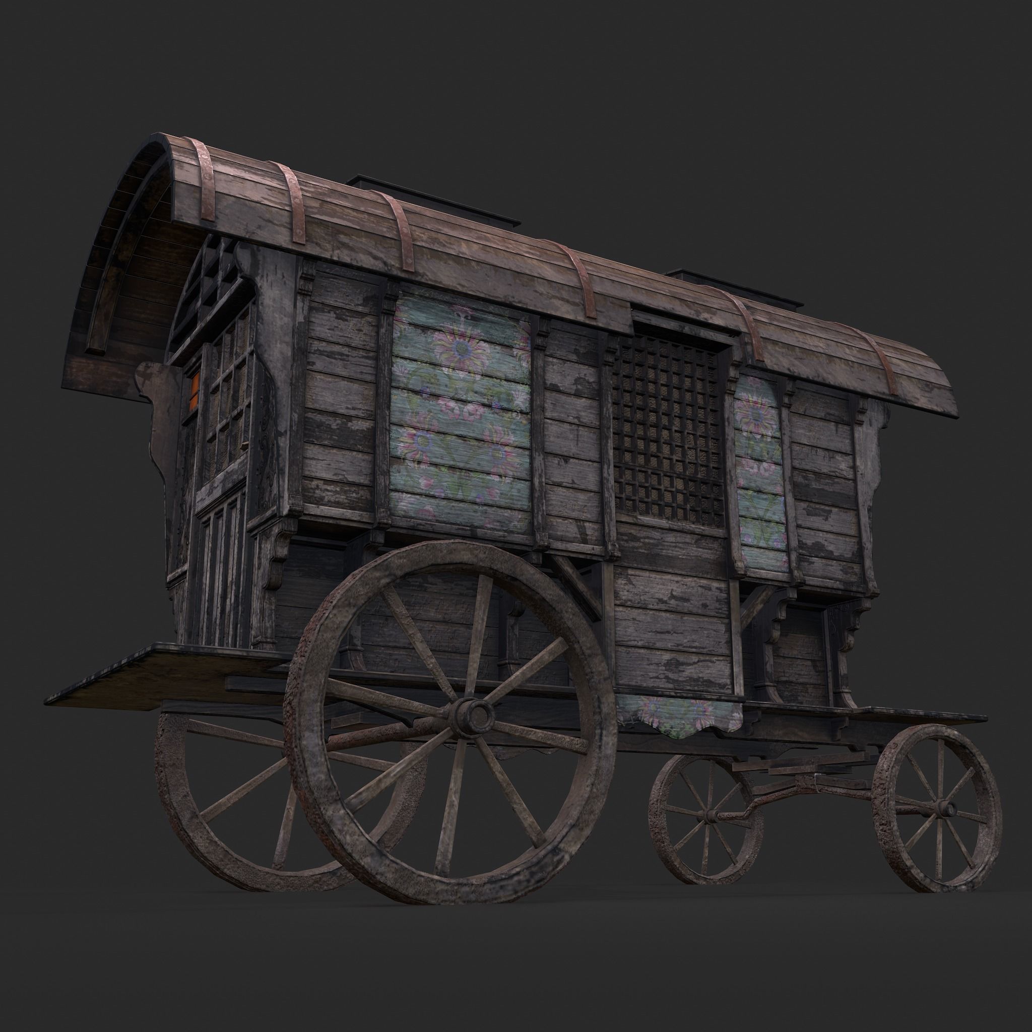 Medieval Wagon Low-poly 3D model_15
