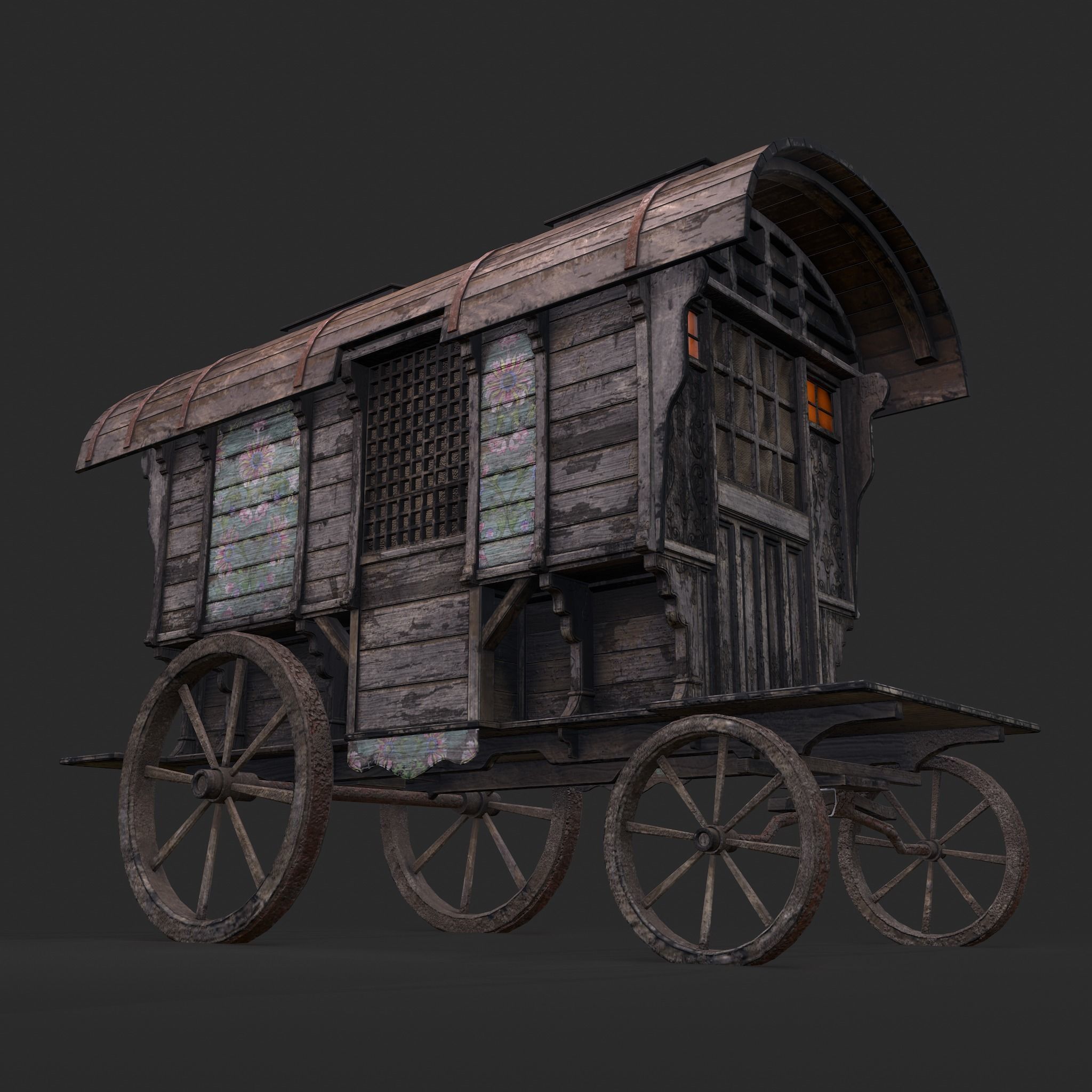 Medieval Wagon Low-poly 3D model_14