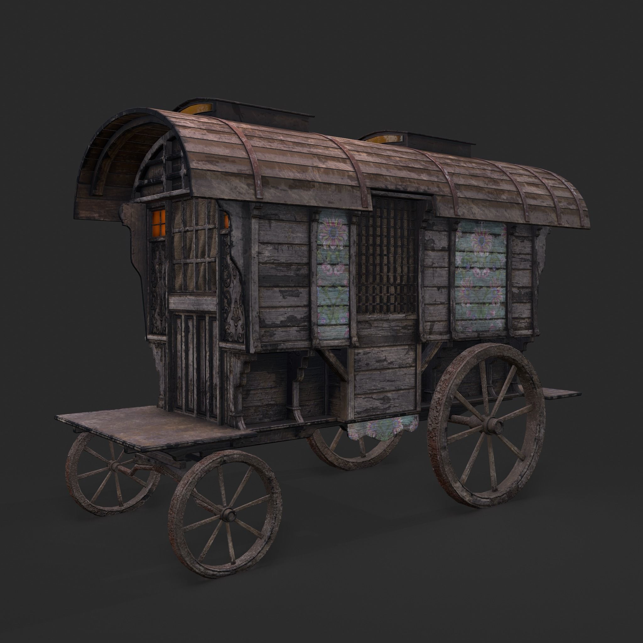 Medieval Wagon Low-poly 3D model_8