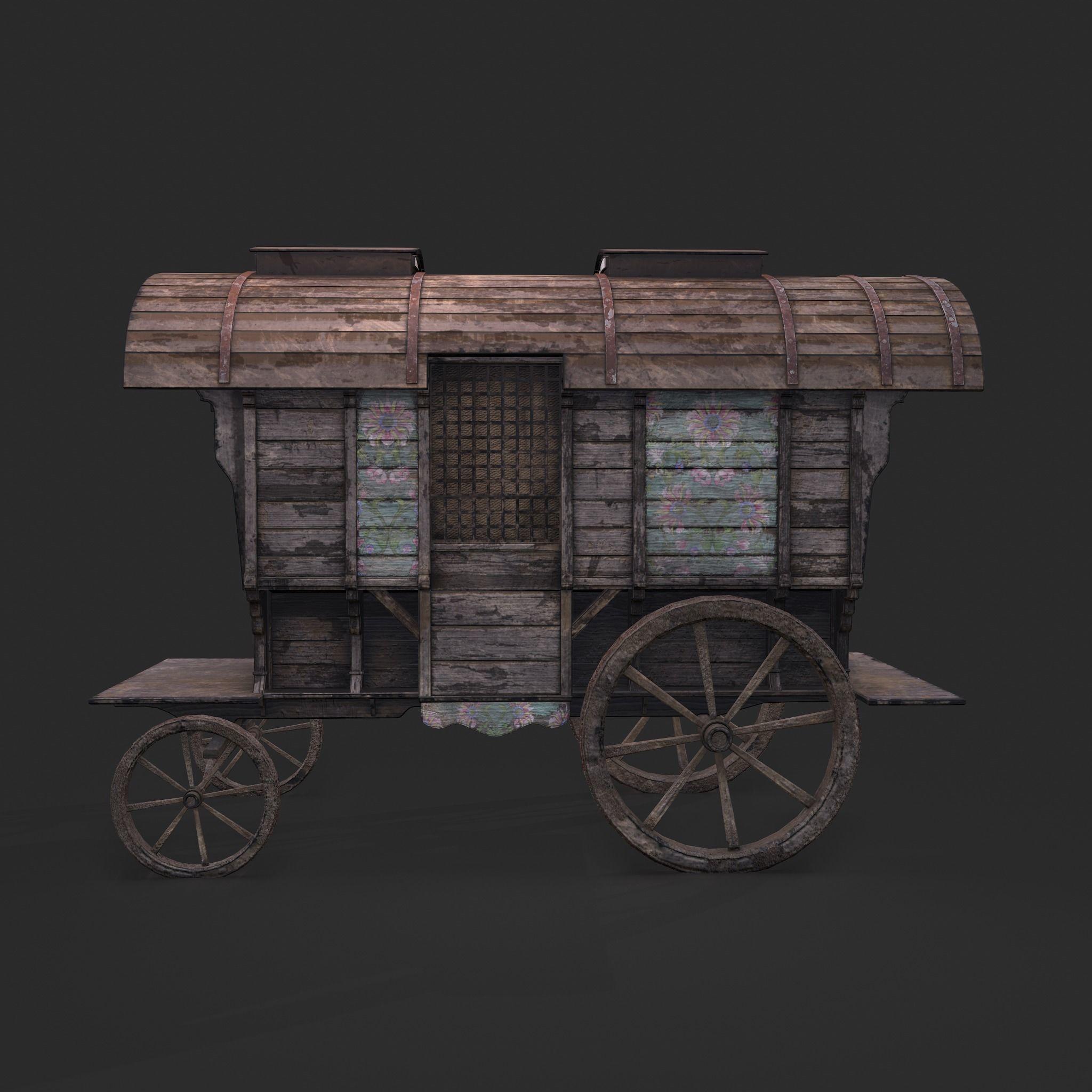 Medieval Wagon Low-poly 3D model_7