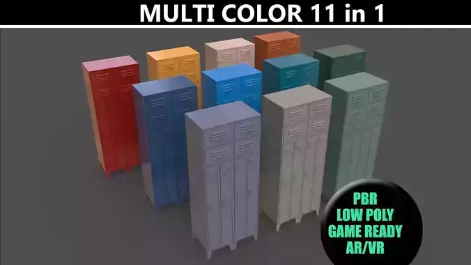 PBR School Gym Locker 10 - Multi color Pack 3D Model Collection