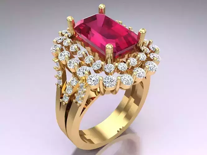 Gemstone rings - Rectangular stone ring - Diamond rings -  N3073