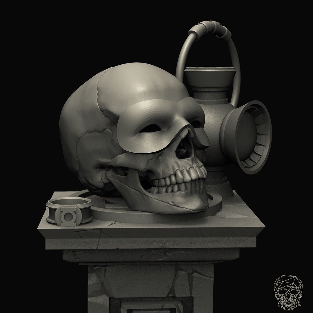 Green Lanter Skull on pedestal 3D print model_3