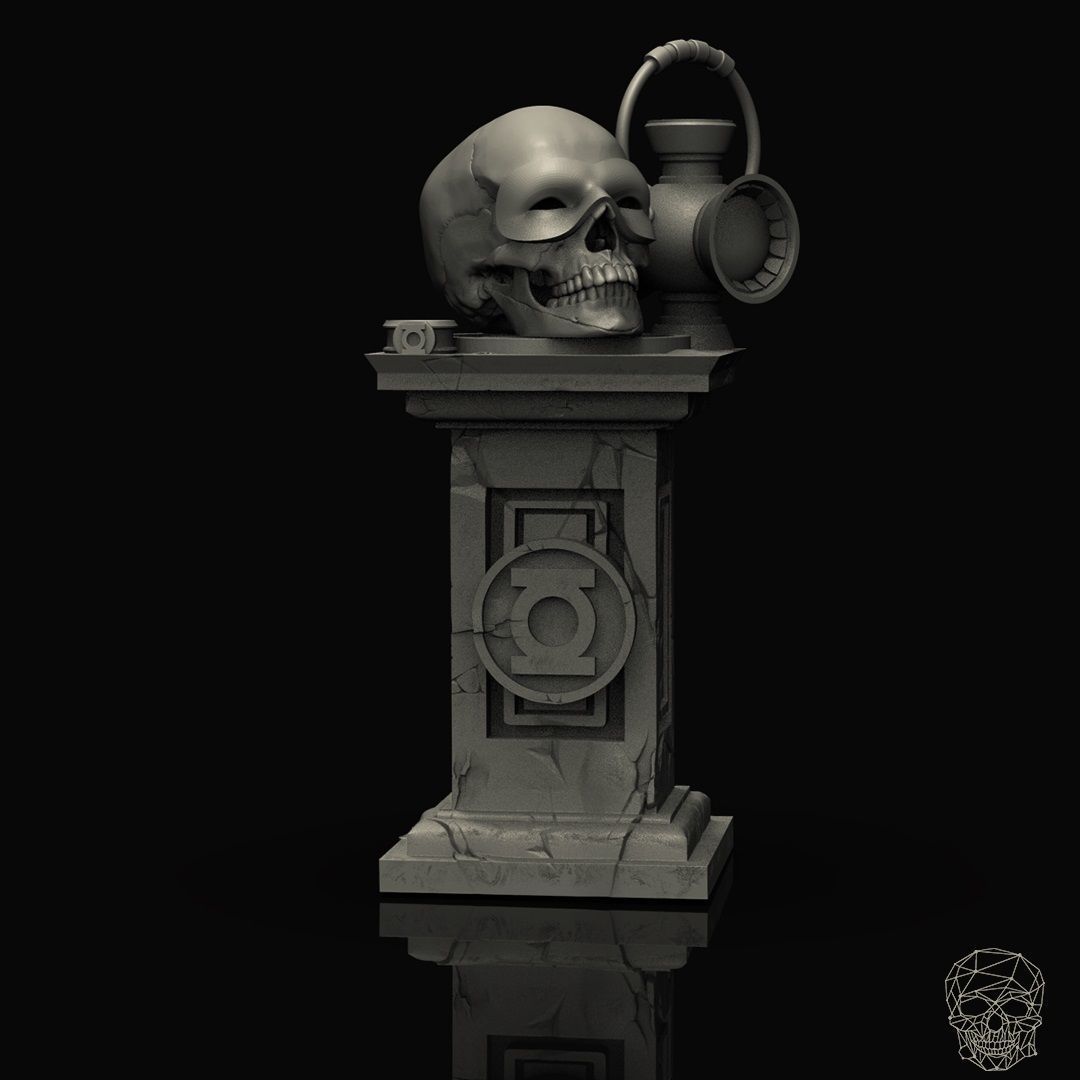 Green Lanter Skull on pedestal 3D print model_6