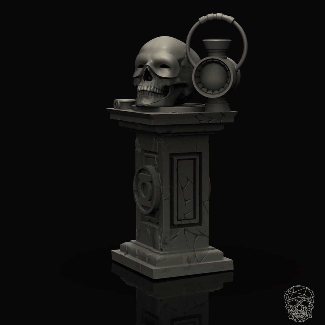 Green Lanter Skull on pedestal 3D print model_1