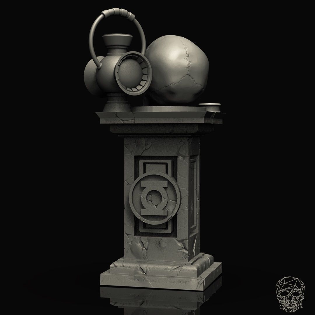 Green Lanter Skull on pedestal 3D print model_2
