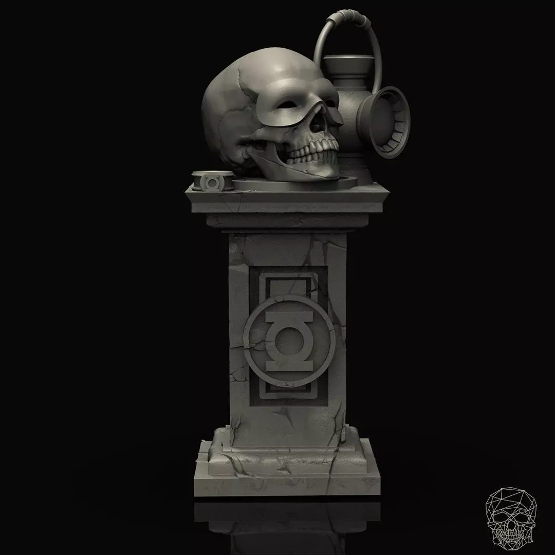 Green Lanter Skull on pedestal 3D print model_0