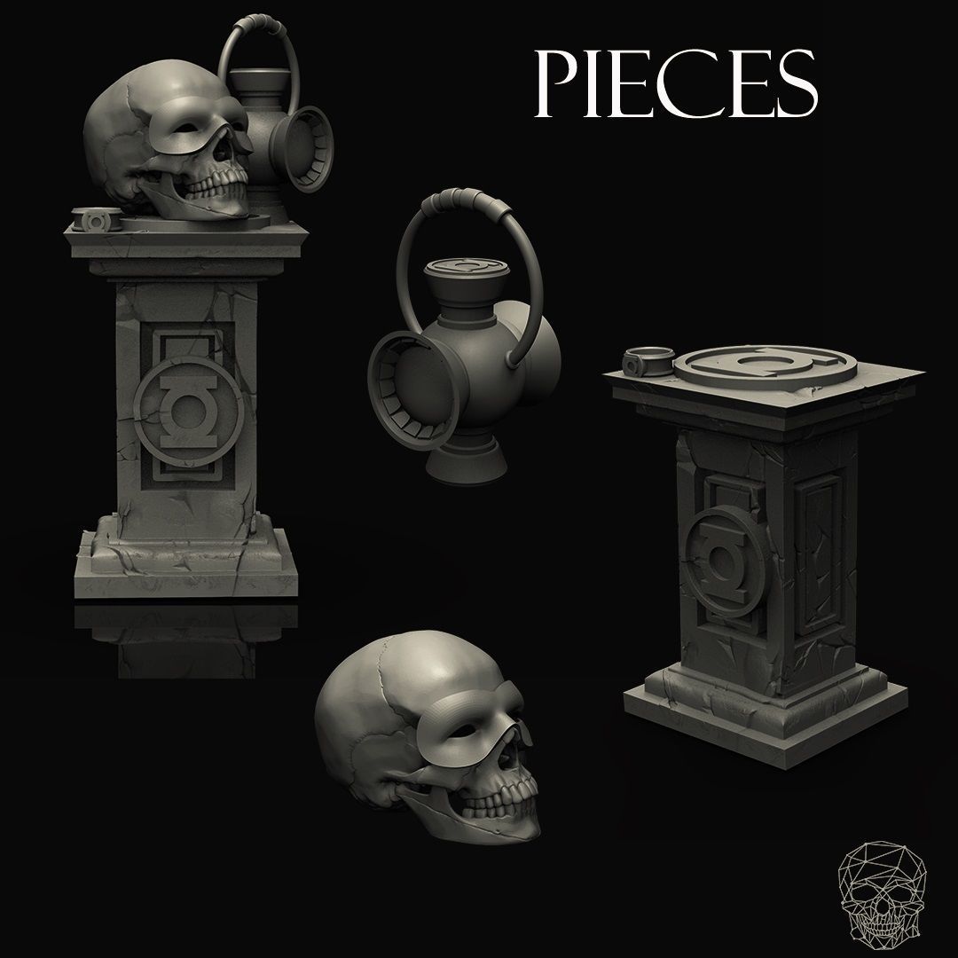 Green Lanter Skull on pedestal 3D print model_7