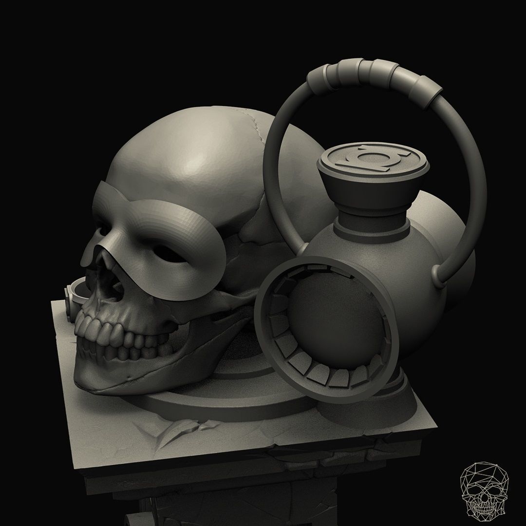 Green Lanter Skull on pedestal 3D print model_5