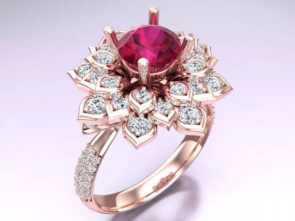 Gemstone ring - Diamond ring -Lotus ring - Flower ring - N4332 3D print model