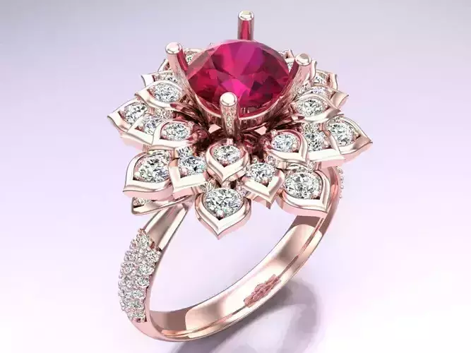 Gemstone rings - Diamond rings -Lotus ring - Flower Rings 3D print model