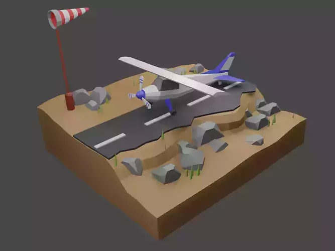airplane model low poly on road Low-poly 3D model